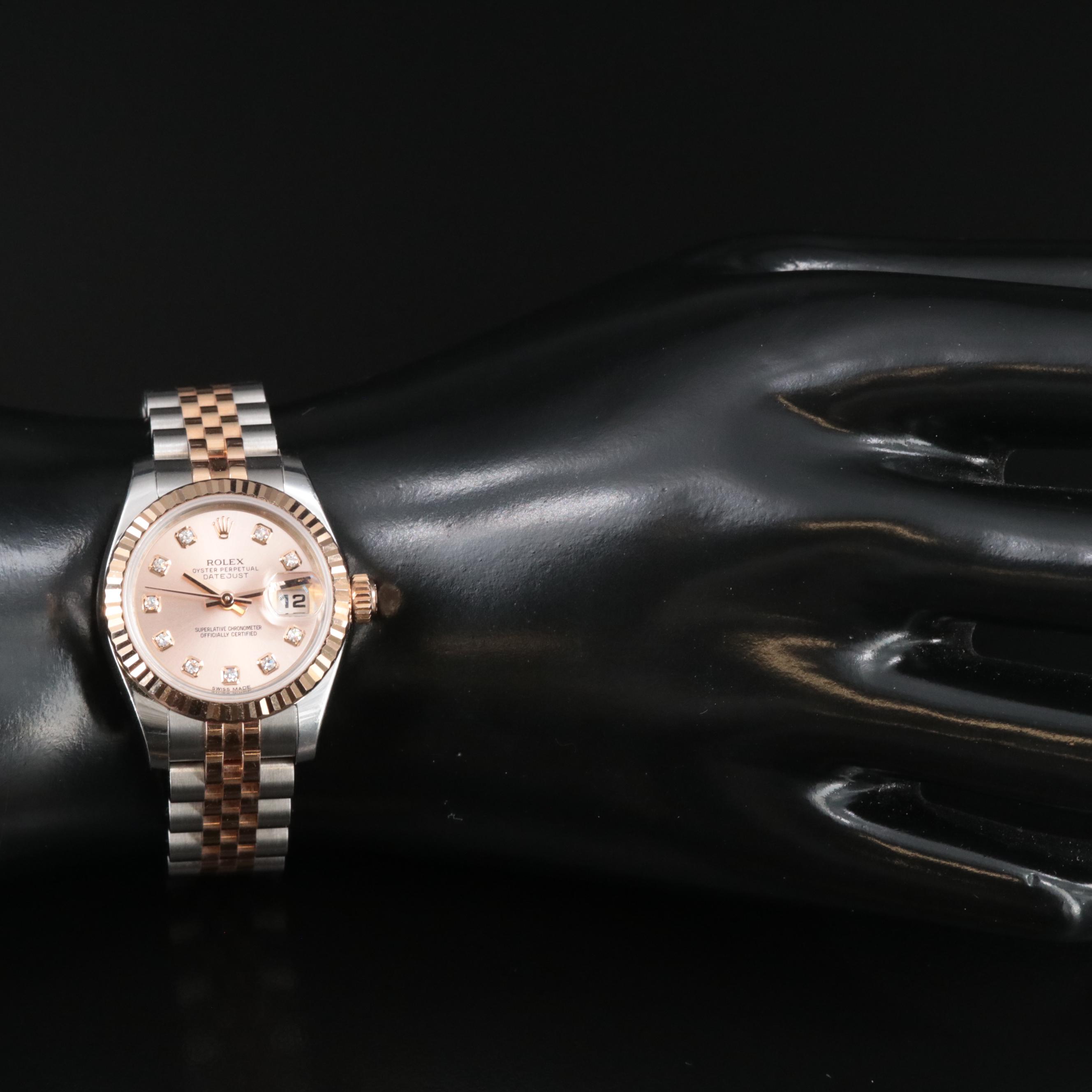 2010 Rolex Factory Diamond Pink Champagne Dial Datejust Watch