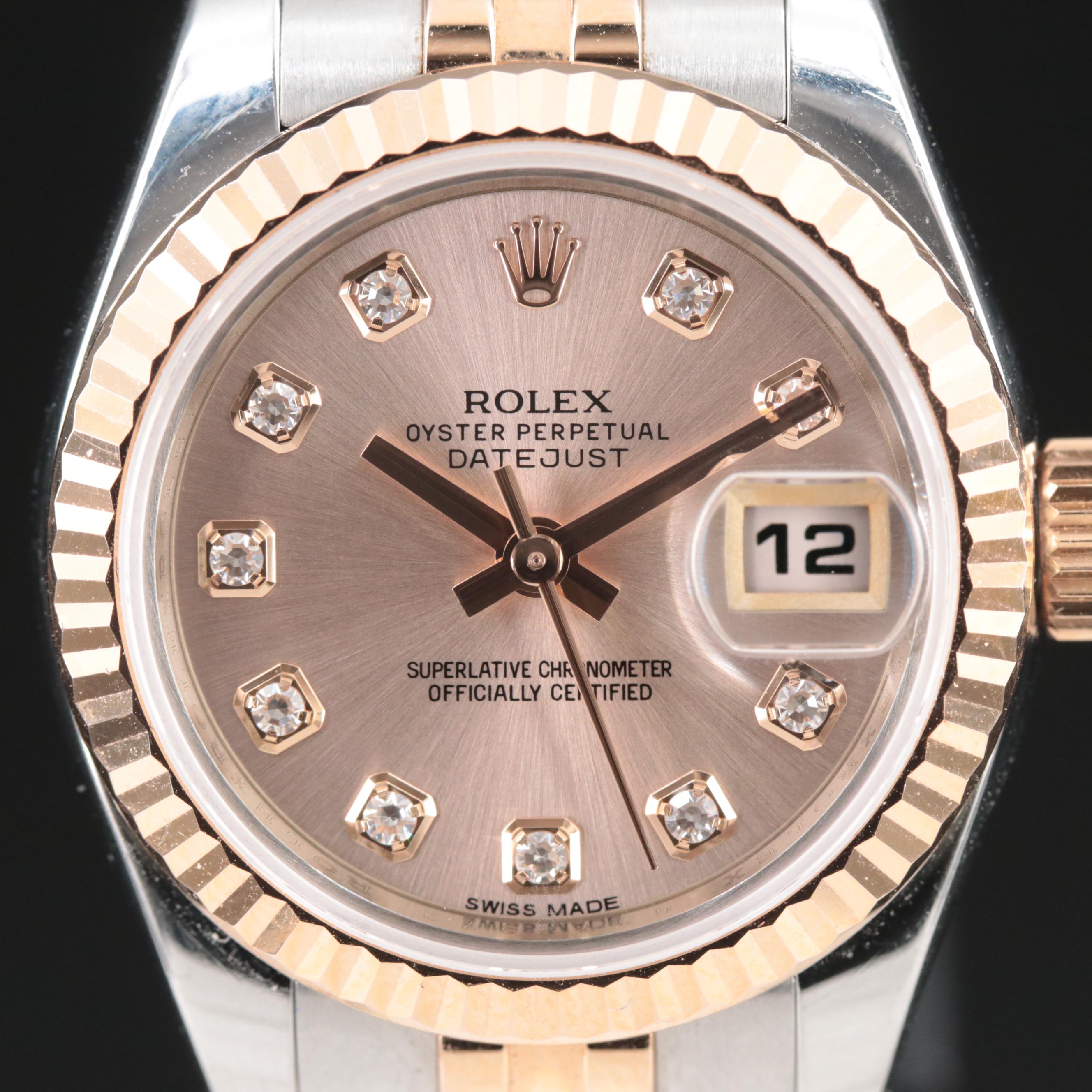 2010 Rolex Factory Diamond Pink Champagne Dial Datejust Watch