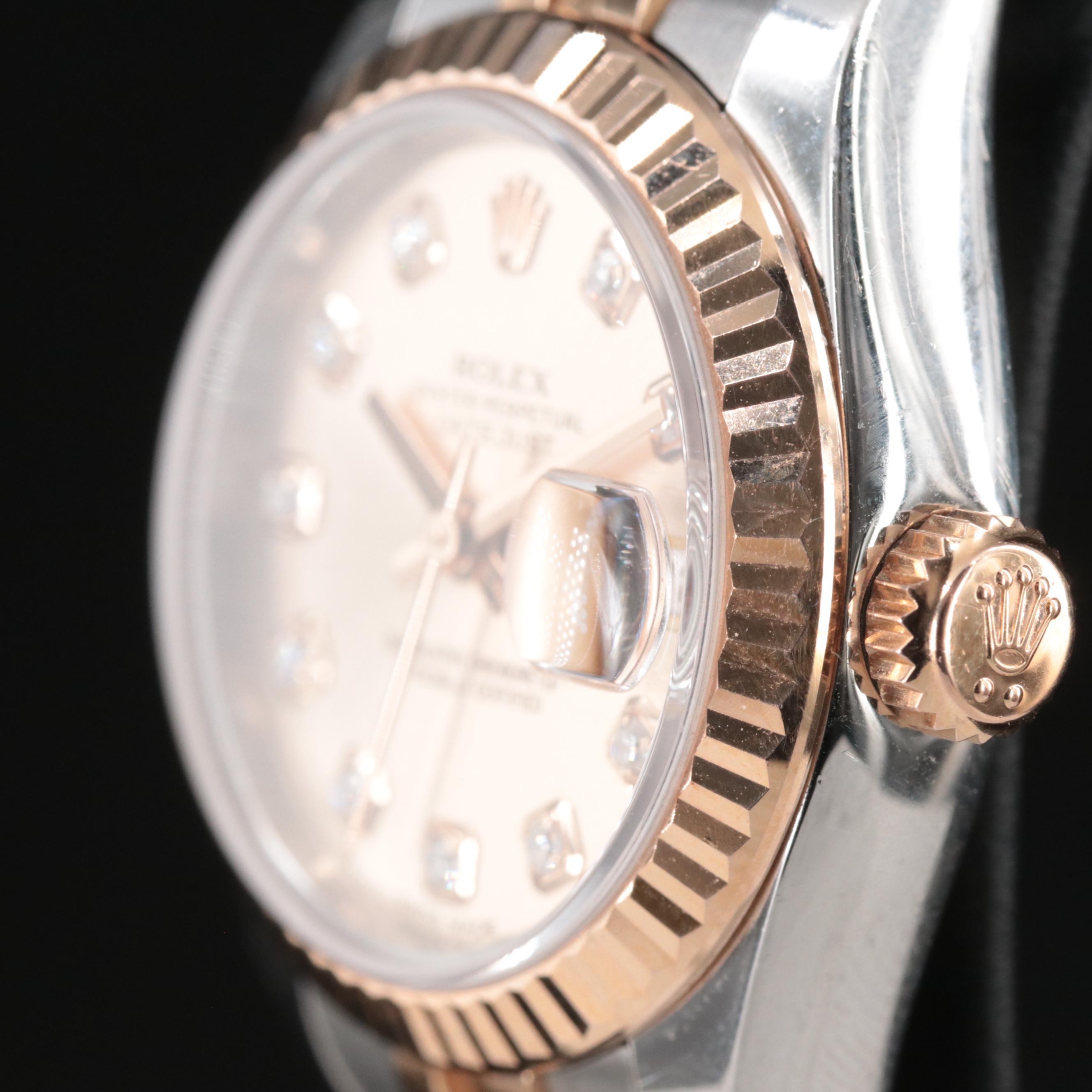 2010 Rolex Factory Diamond Pink Champagne Dial Datejust Watch
