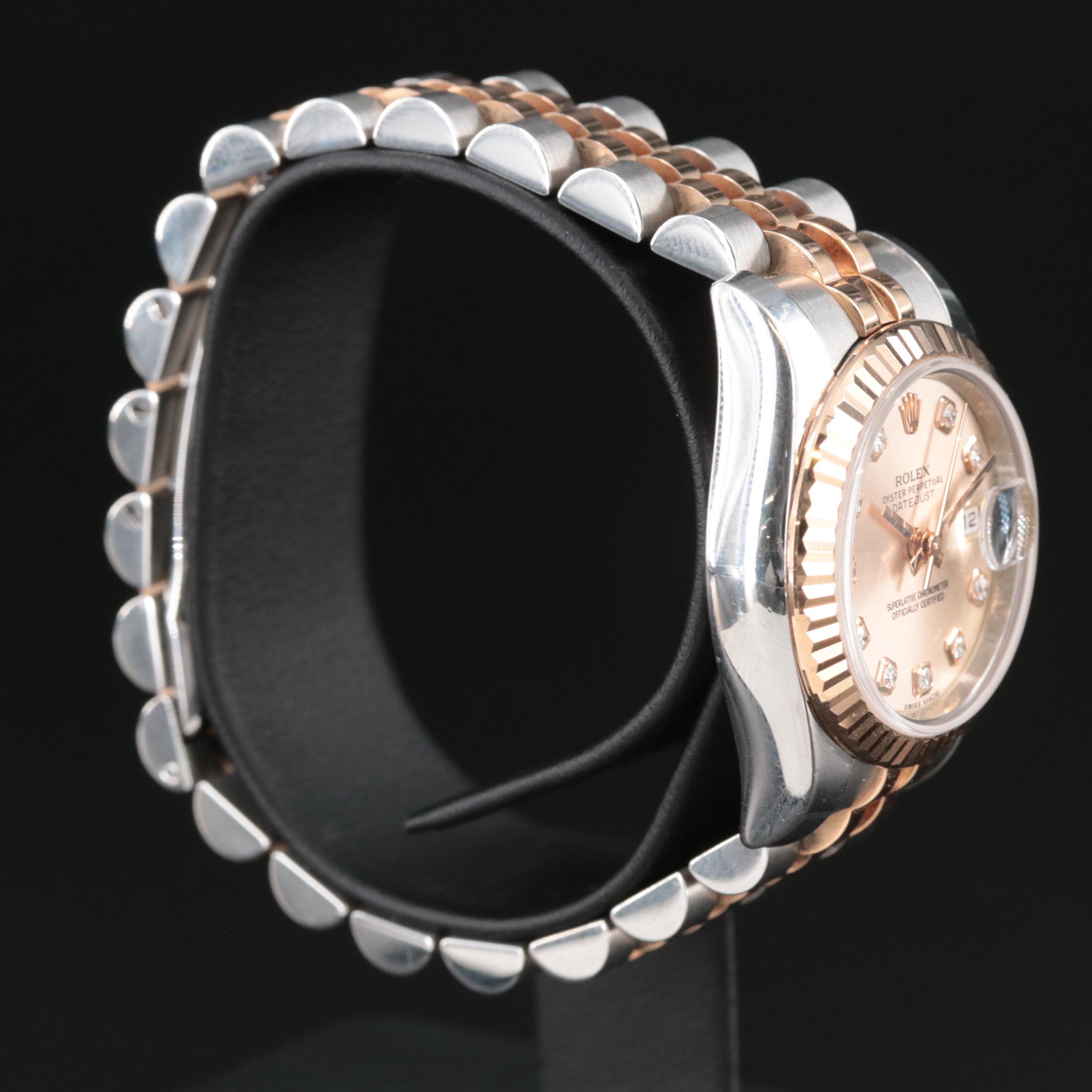 2010 Rolex Factory Diamond Pink Champagne Dial Datejust Watch