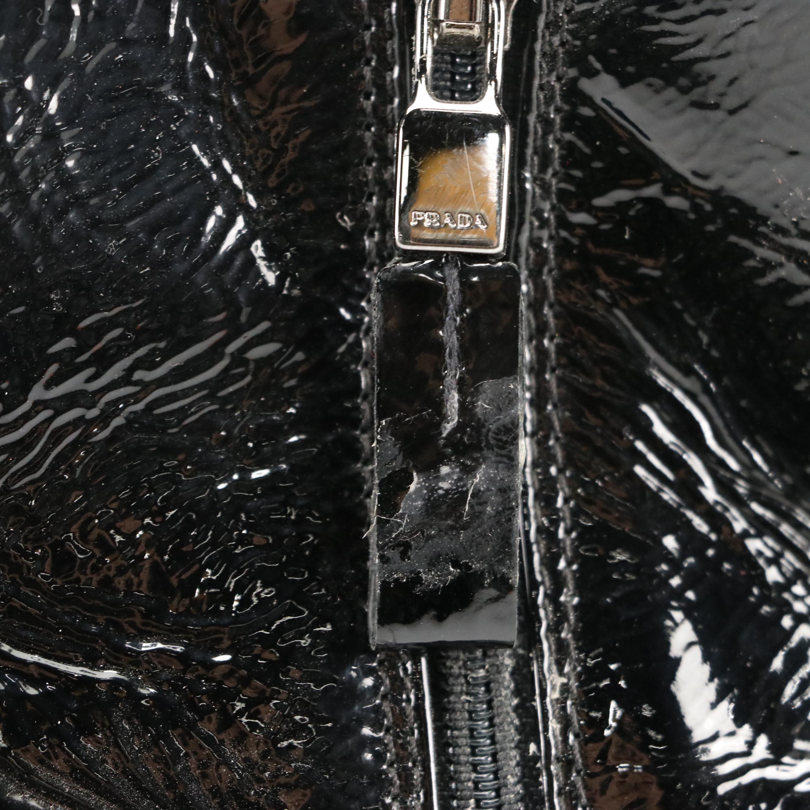 Prada Black Crinkled Patent Leather Ankle Boots