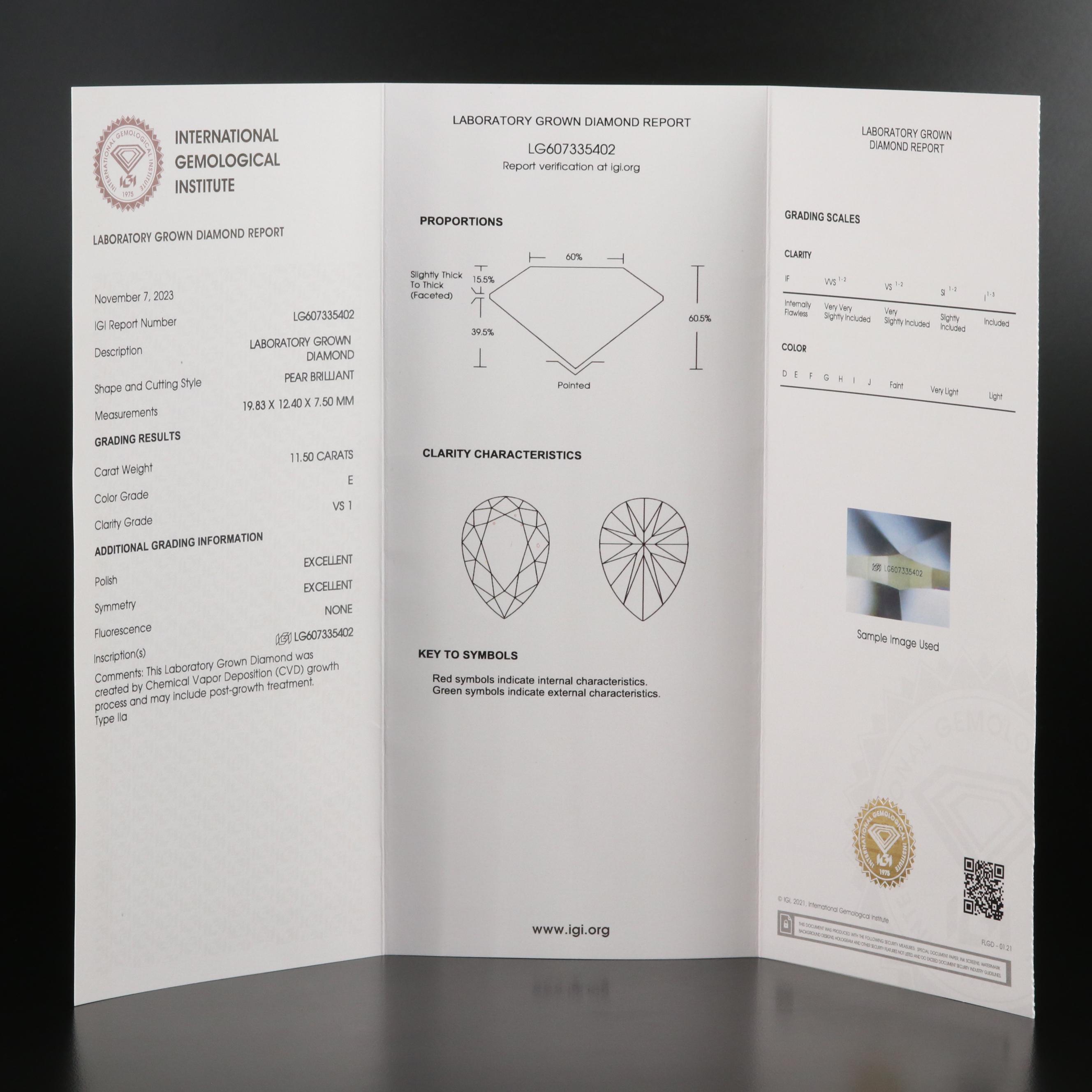 Platinum 11.50 CT Lab Grown Diamond Solitaire Ring with IGI Report