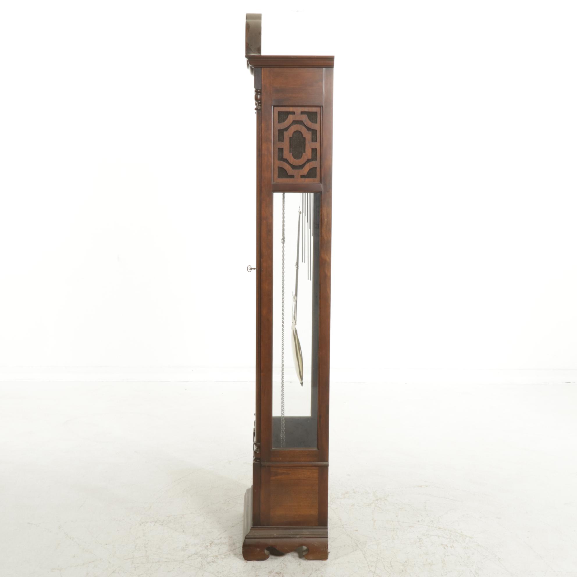 Colonial of Zeeland Mahogany and Burl Wood Grandfather Clock
