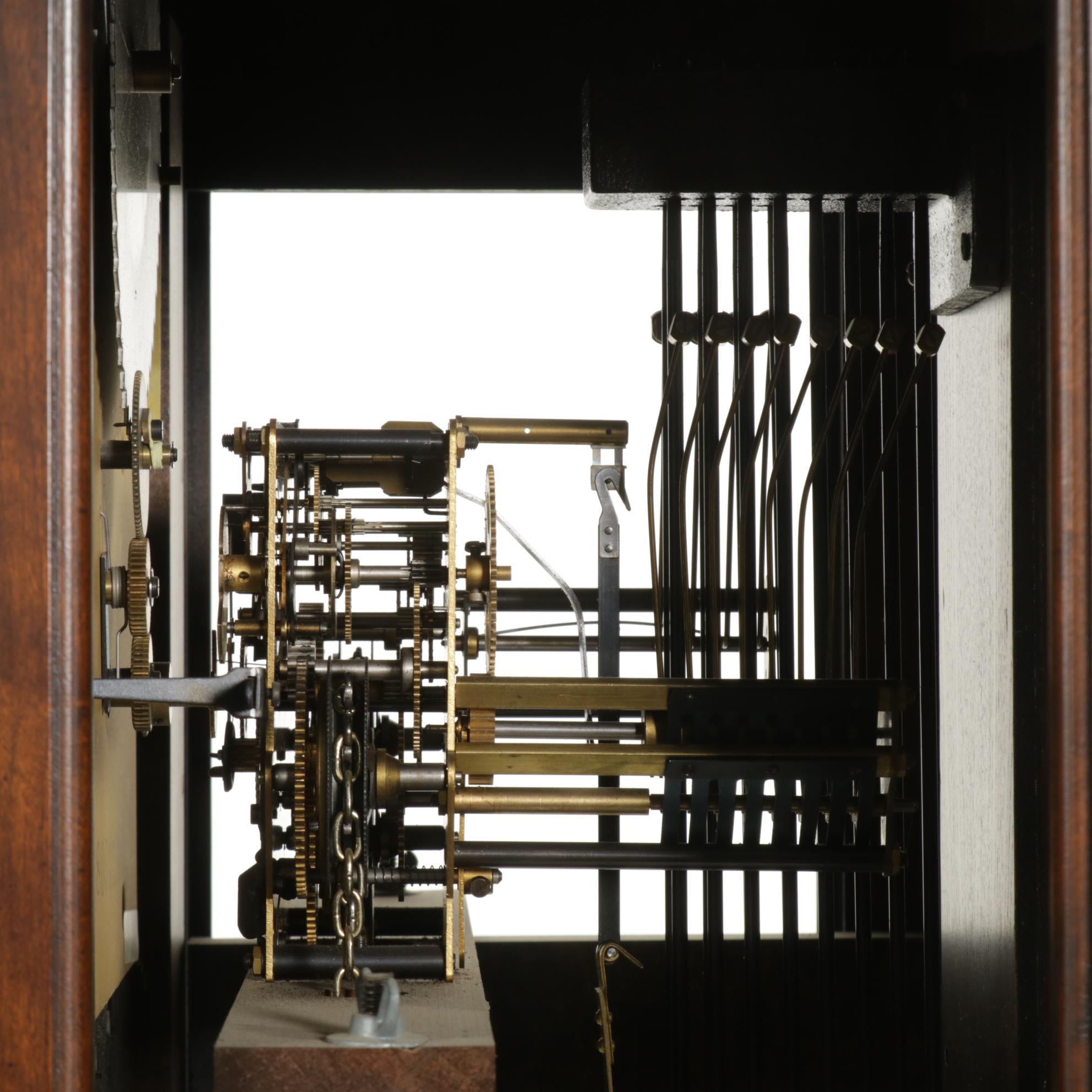 Colonial of Zeeland Mahogany and Burl Wood Grandfather Clock