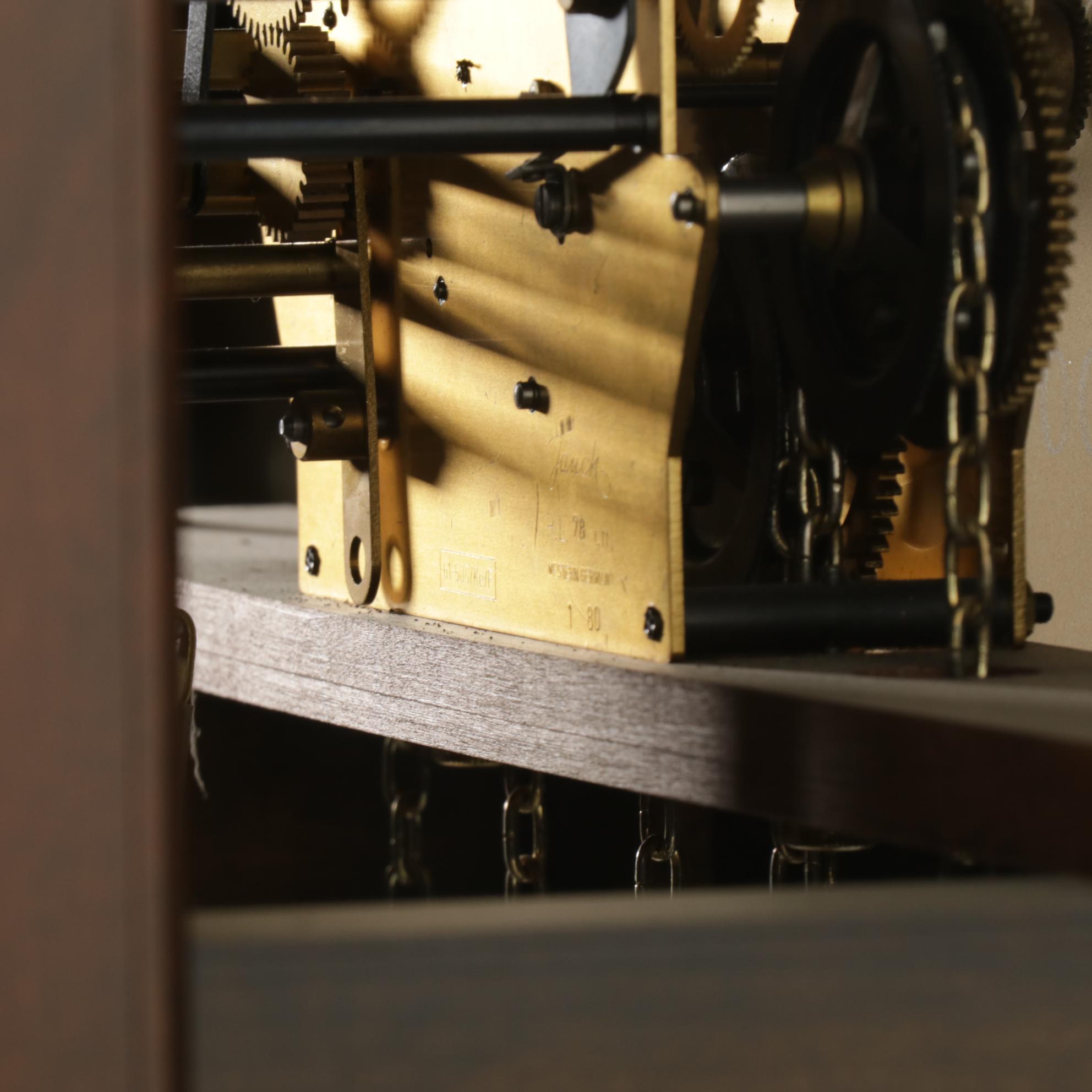 Colonial of Zeeland Mahogany and Burl Wood Grandfather Clock