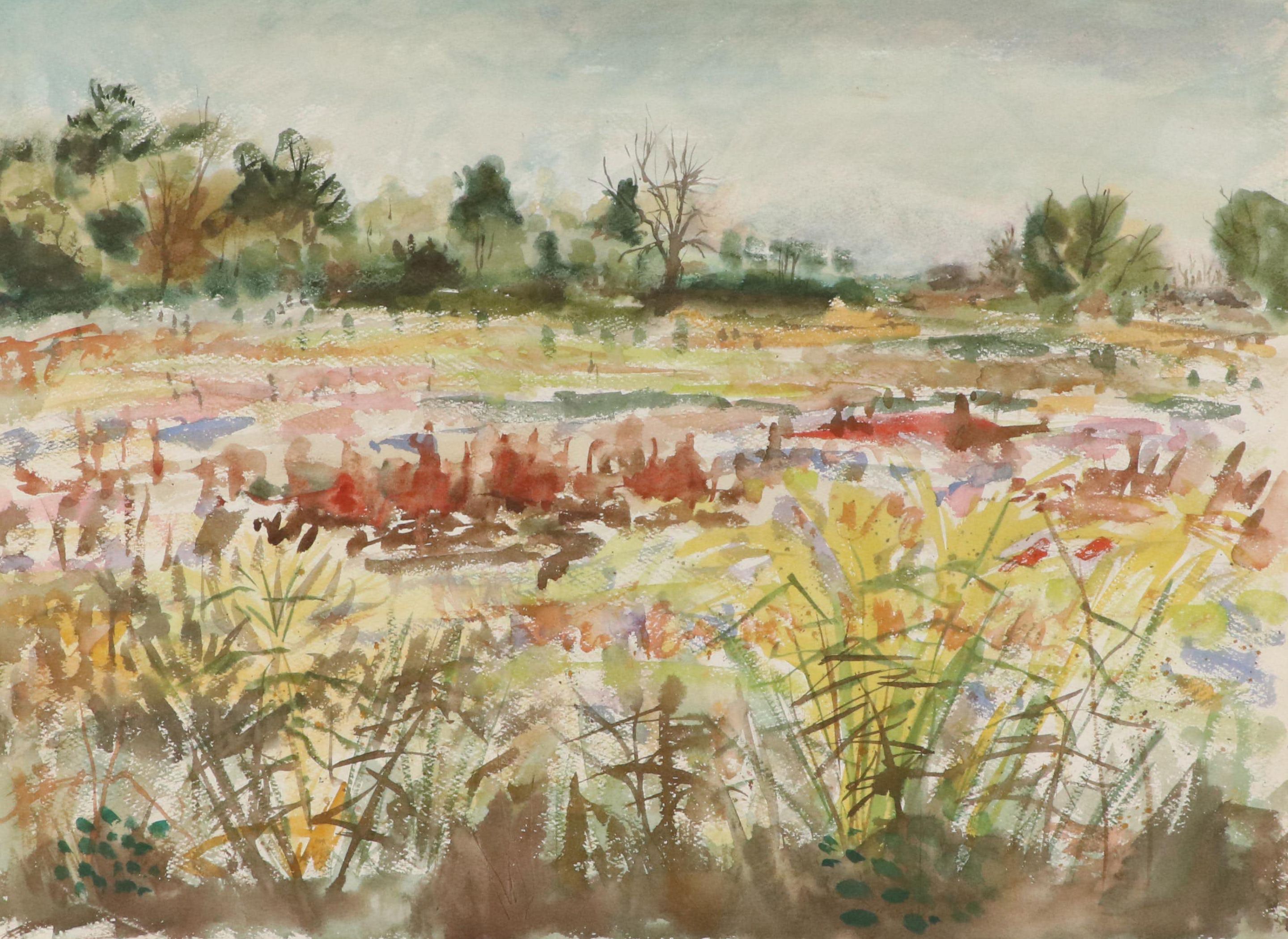 Landscape Watercolor Painting, Late 20th Century