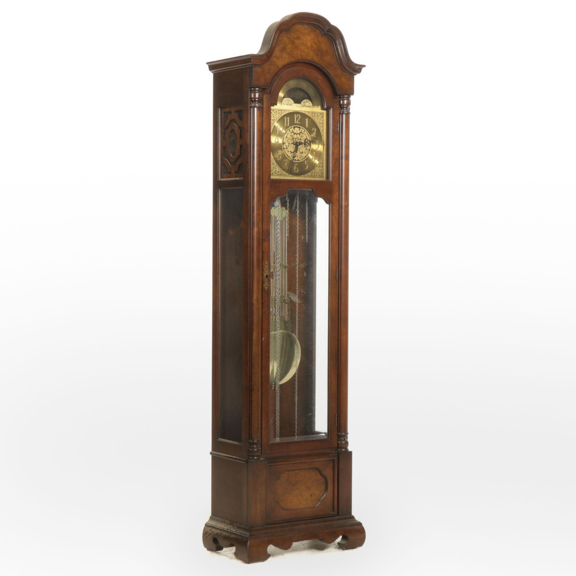 Colonial of Zeeland Mahogany and Burl Wood Grandfather Clock