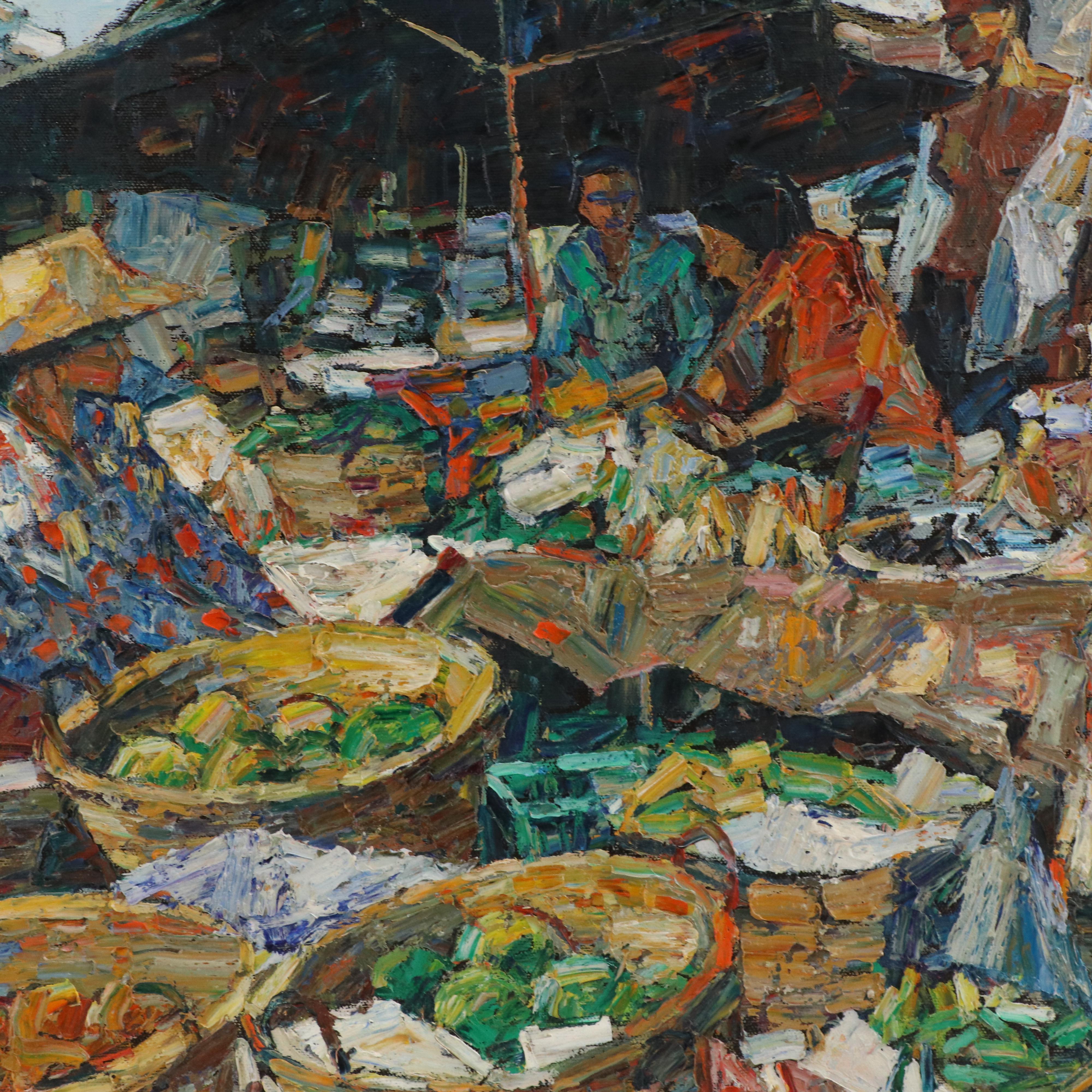 Patamares Livisit Thai Market Scene Oil Painting