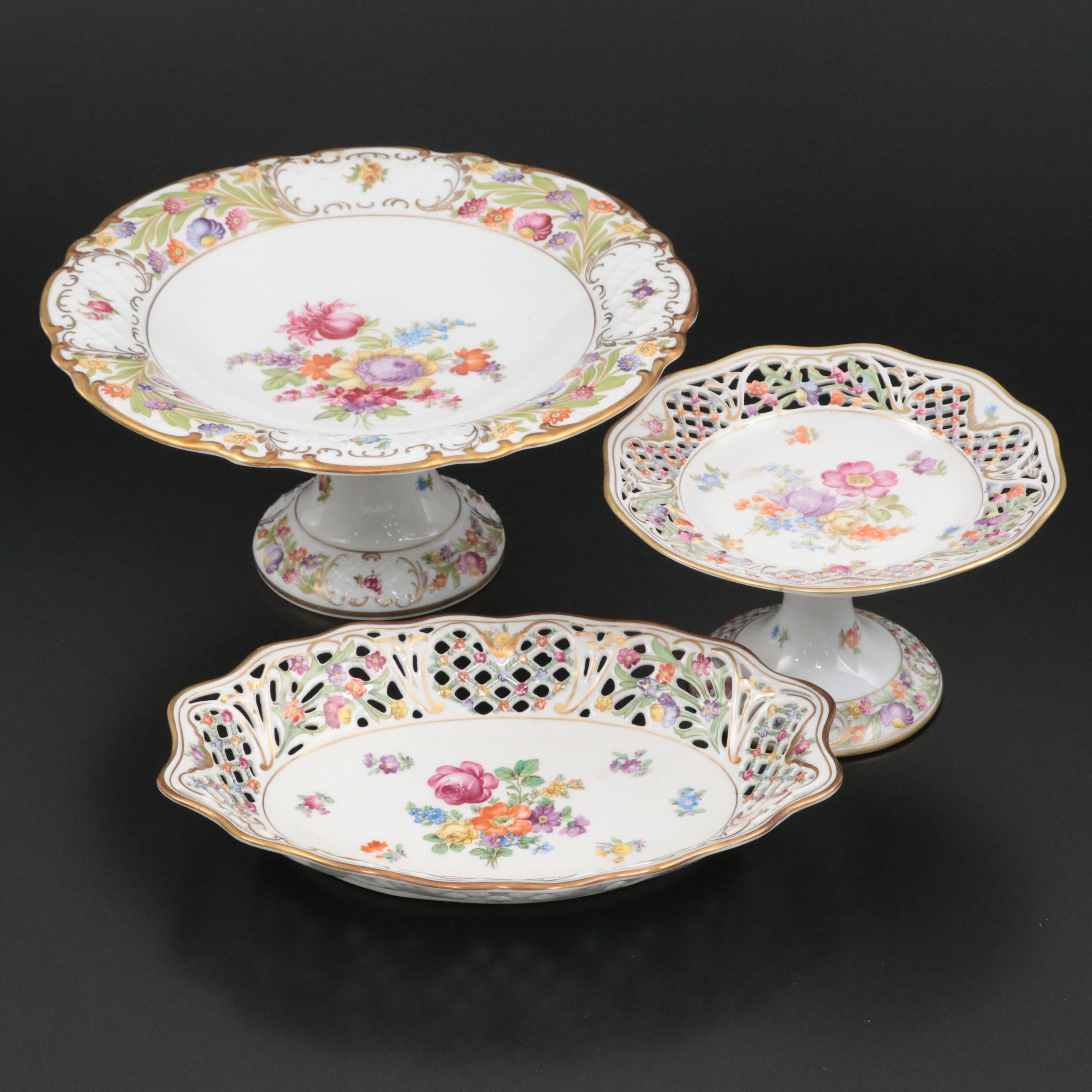 Schumann "Dresden Flowers" German Porcelain Serveware, Mid-20th Century