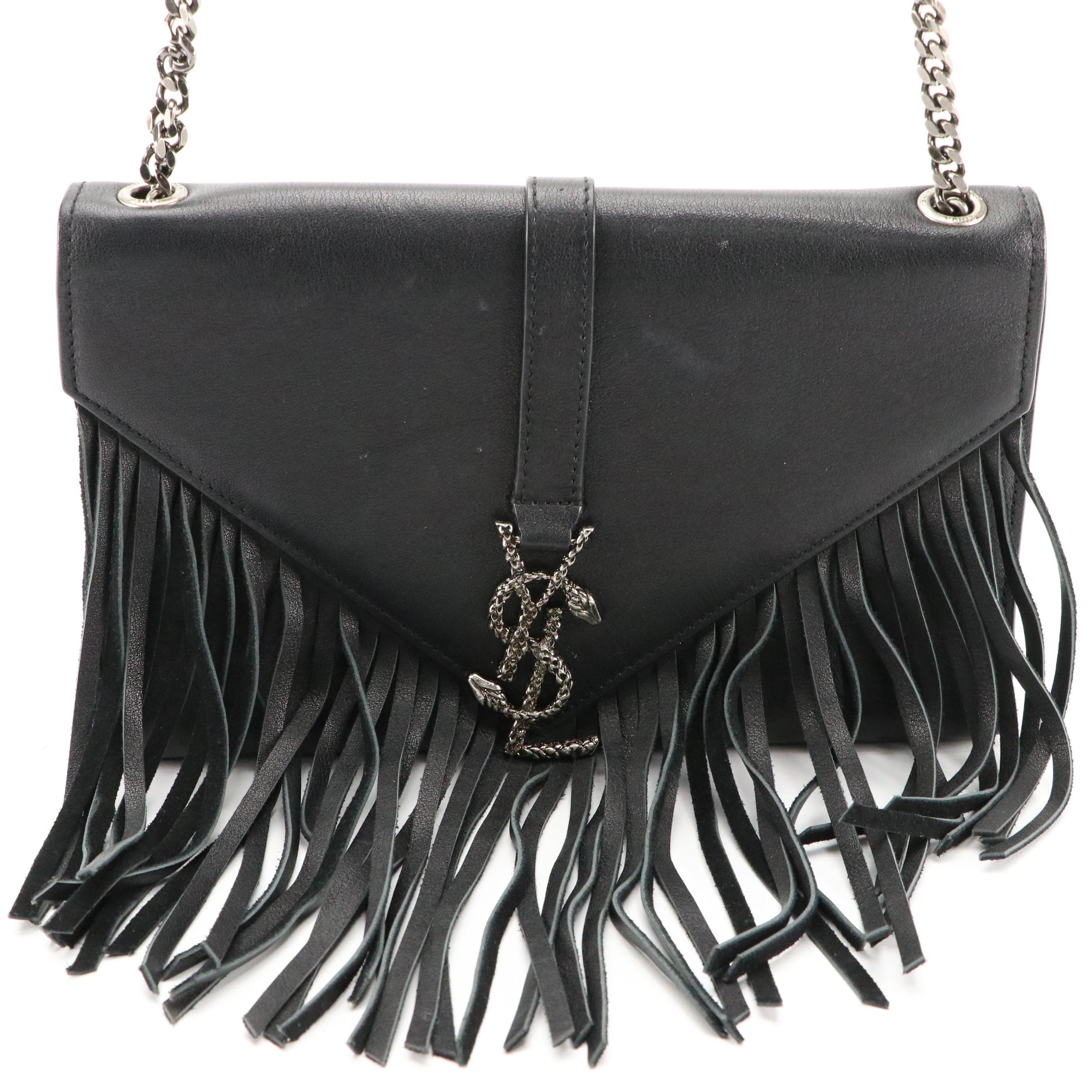 Saint Laurent Snake YSL Logo Fringe Lambskin Leather Envelope Front-Flap Bag