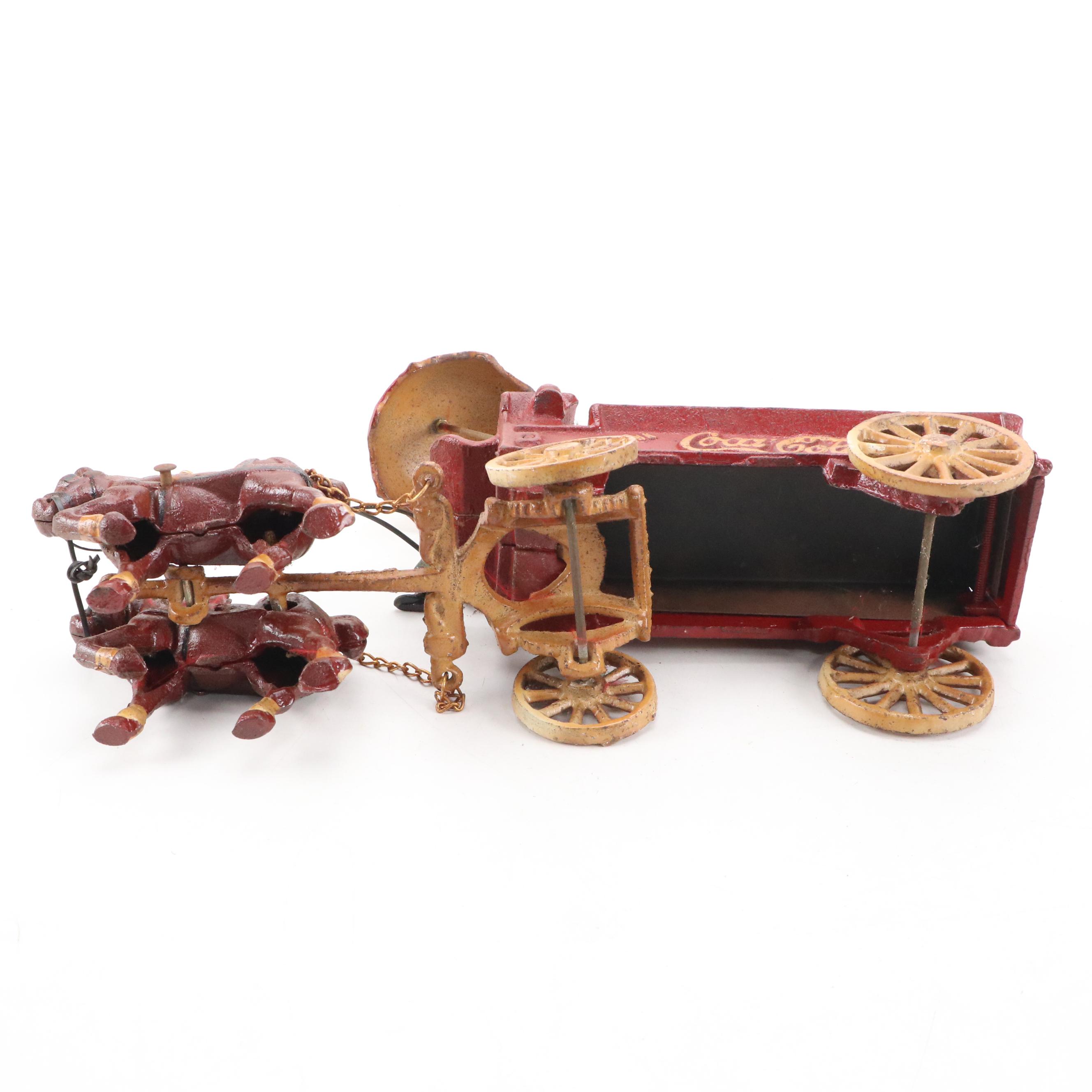 Cast Iron Coca-Cola Horse Drawn Wagon Toy, Mid-20th Century
