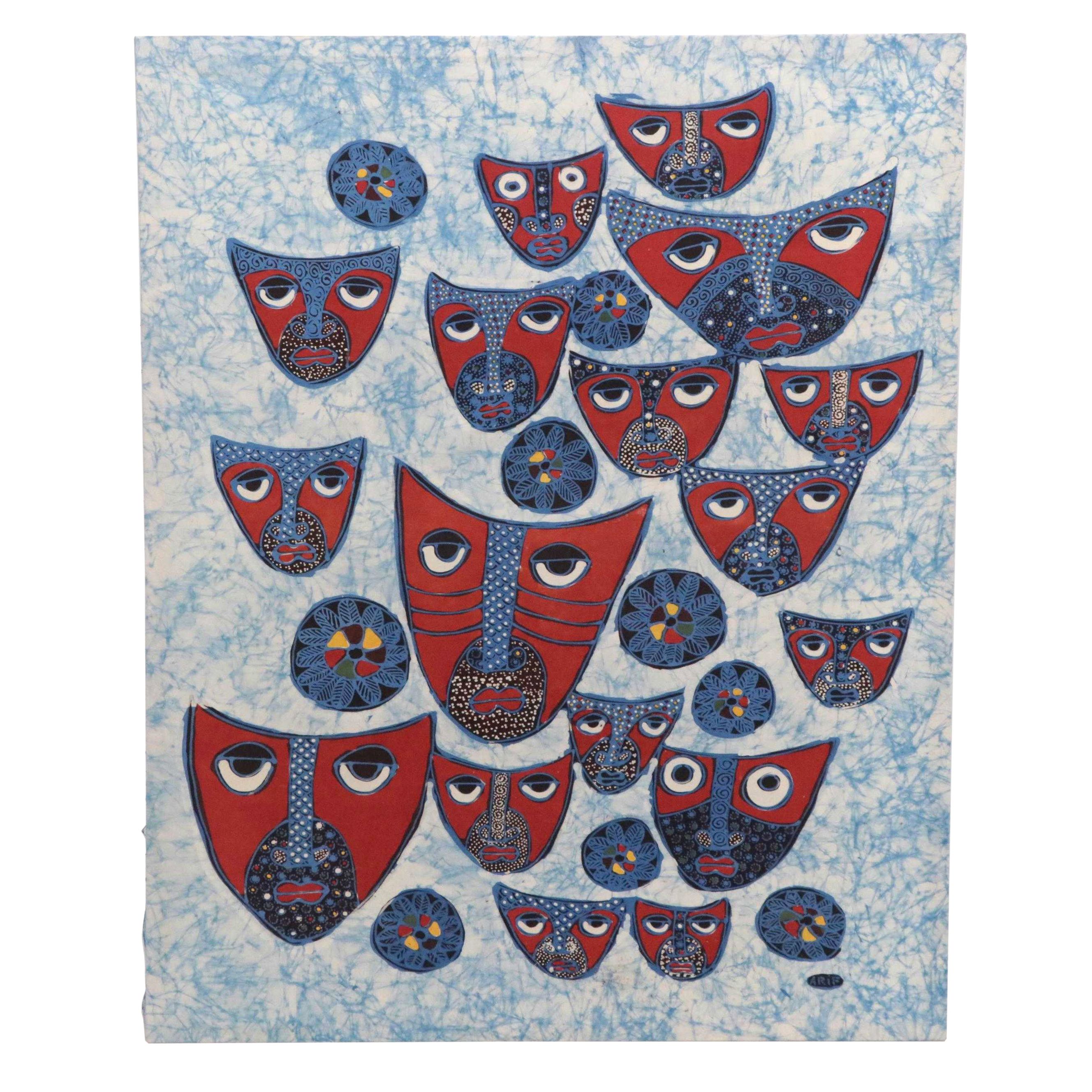 Folk Art Batik Textile of Abstract Figures