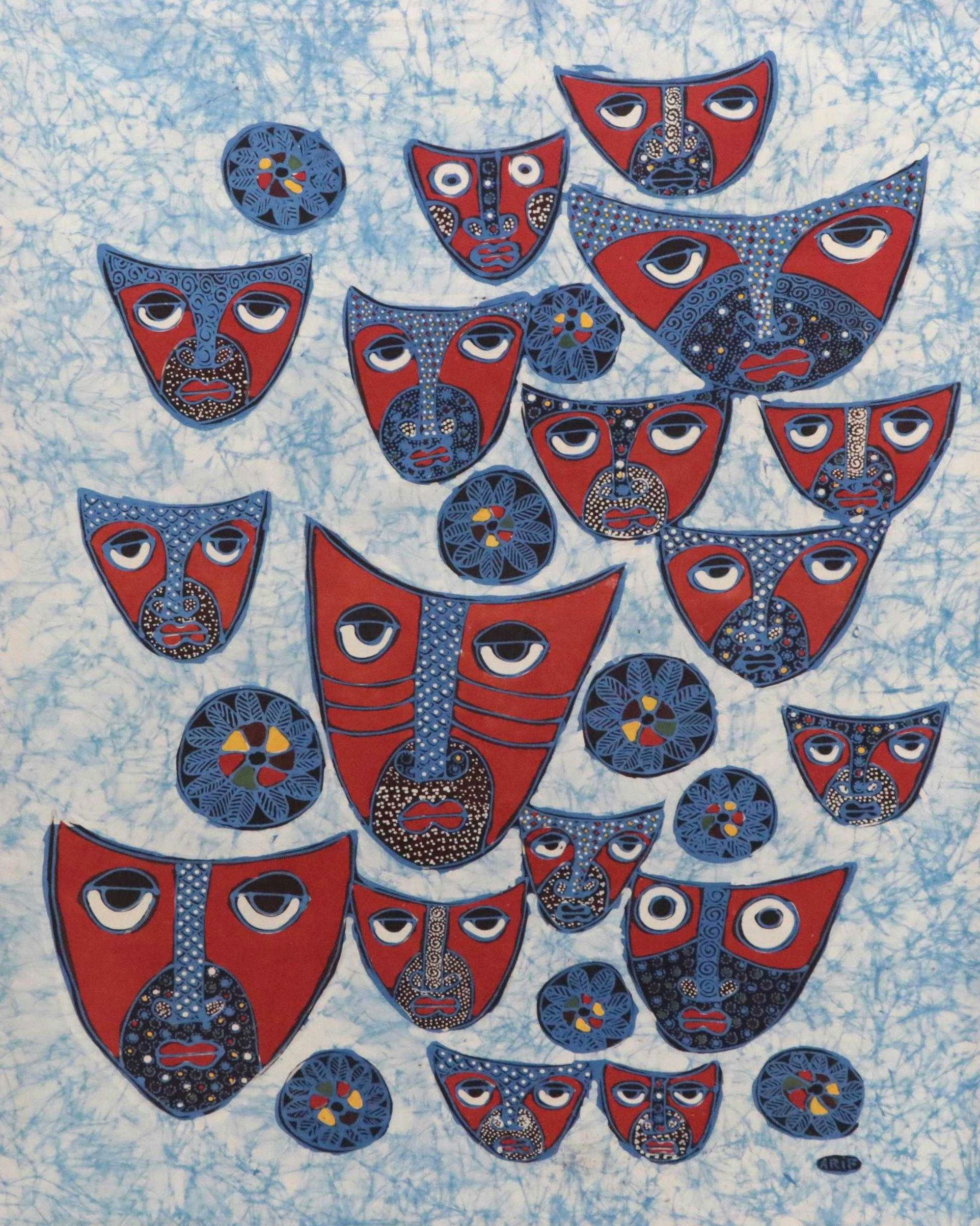 Folk Art Batik Textile of Abstract Figures
