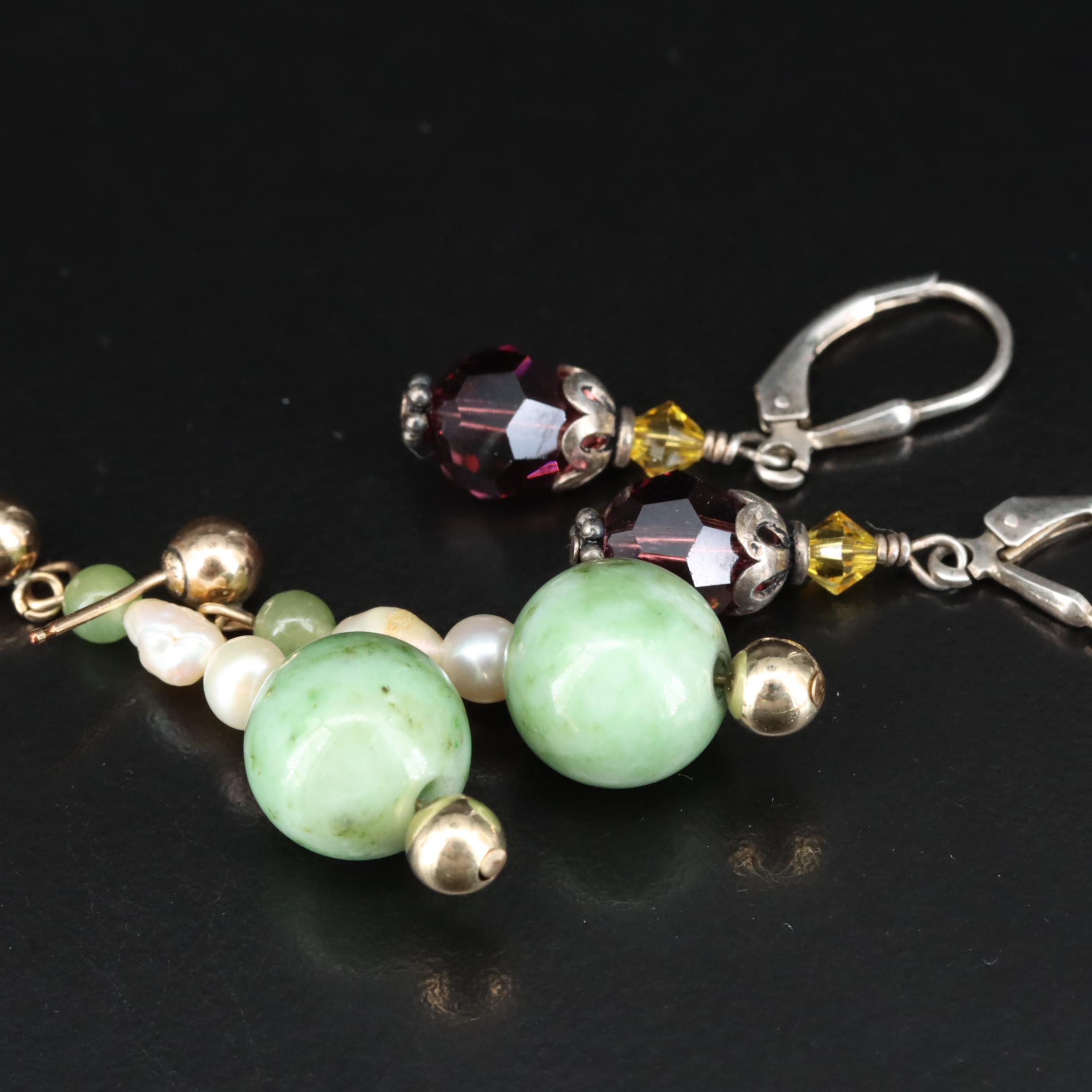 Sterling Earrings and Pendants Including Cloisonné, Moonstone and Rose Quartz