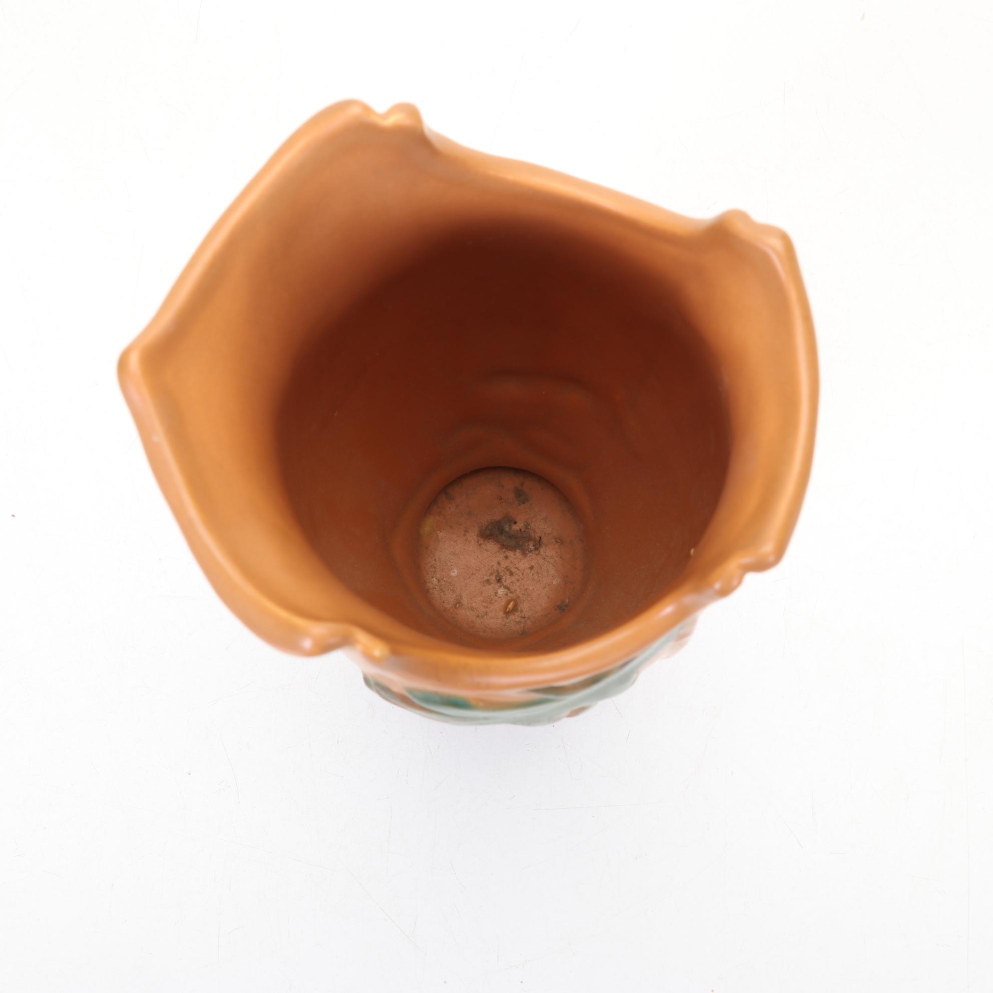 Weller "Oak Leaf" Brown Vase With Handled Art Pottery Nature Stamp