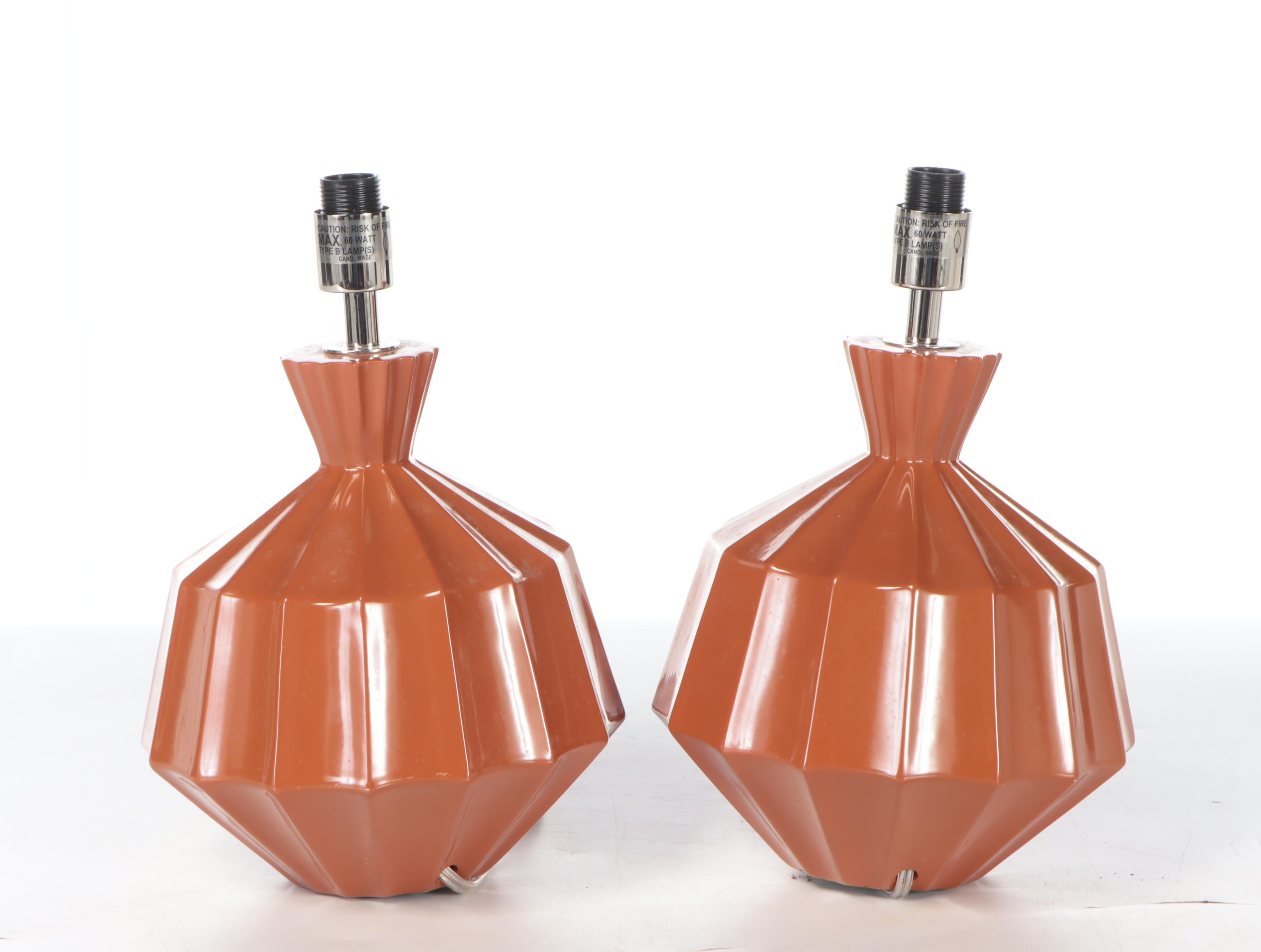 Pair of Burnt Orange Reverse Scallop Edge Table Lamps