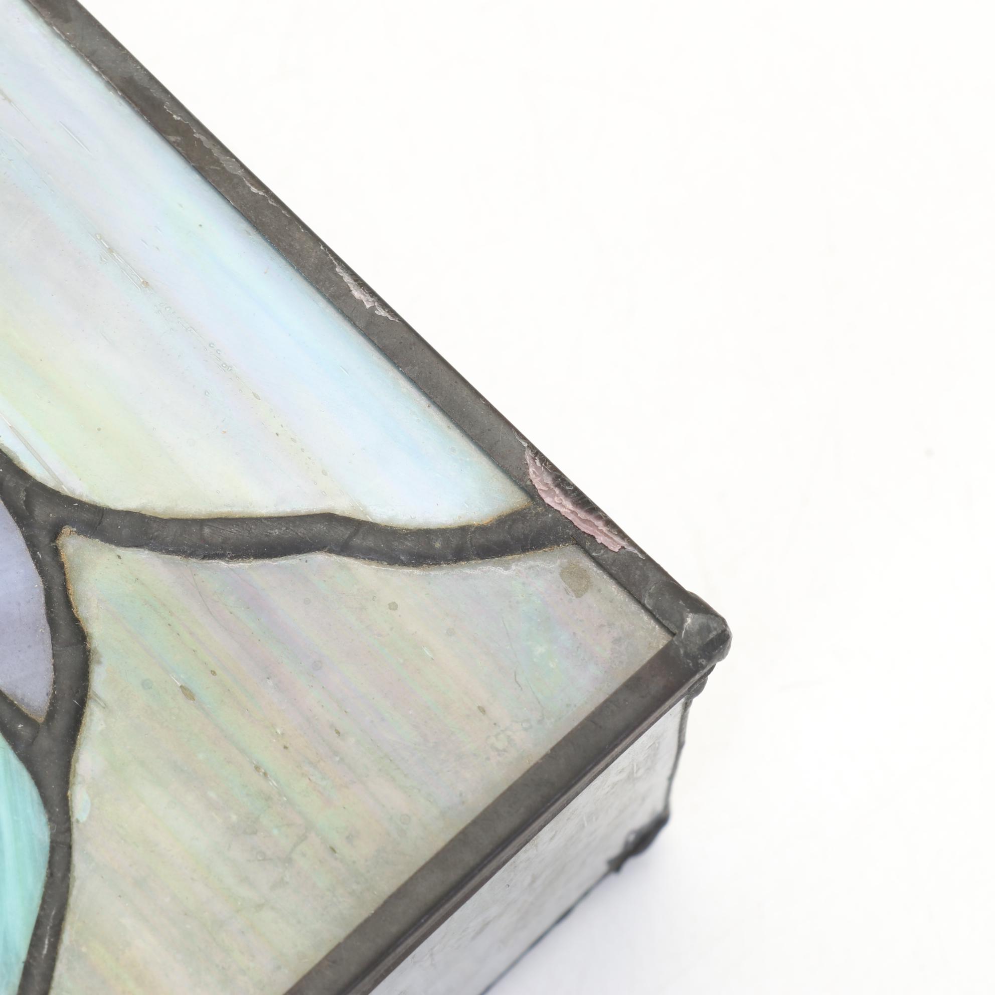 Slag Glass Trinket Box With Leaded Slag Glass Wall Mirror