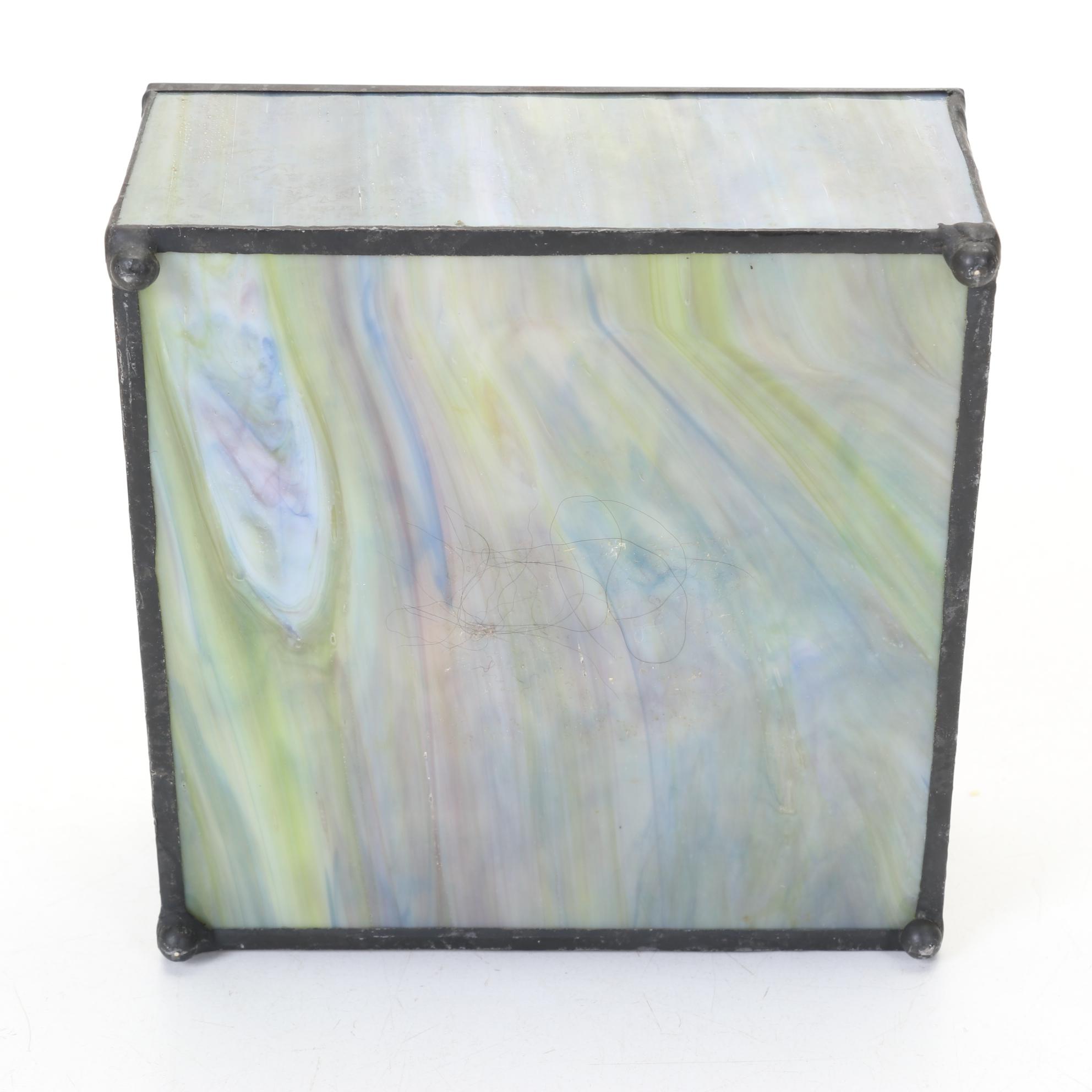 Slag Glass Trinket Box With Leaded Slag Glass Wall Mirror