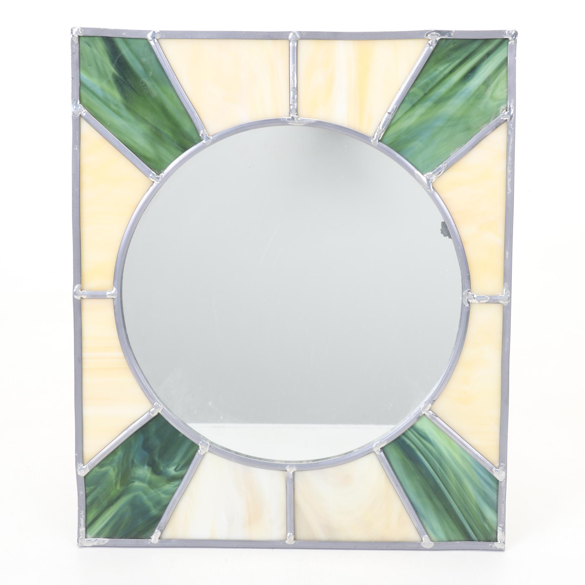 Slag Glass Trinket Box With Leaded Slag Glass Wall Mirror