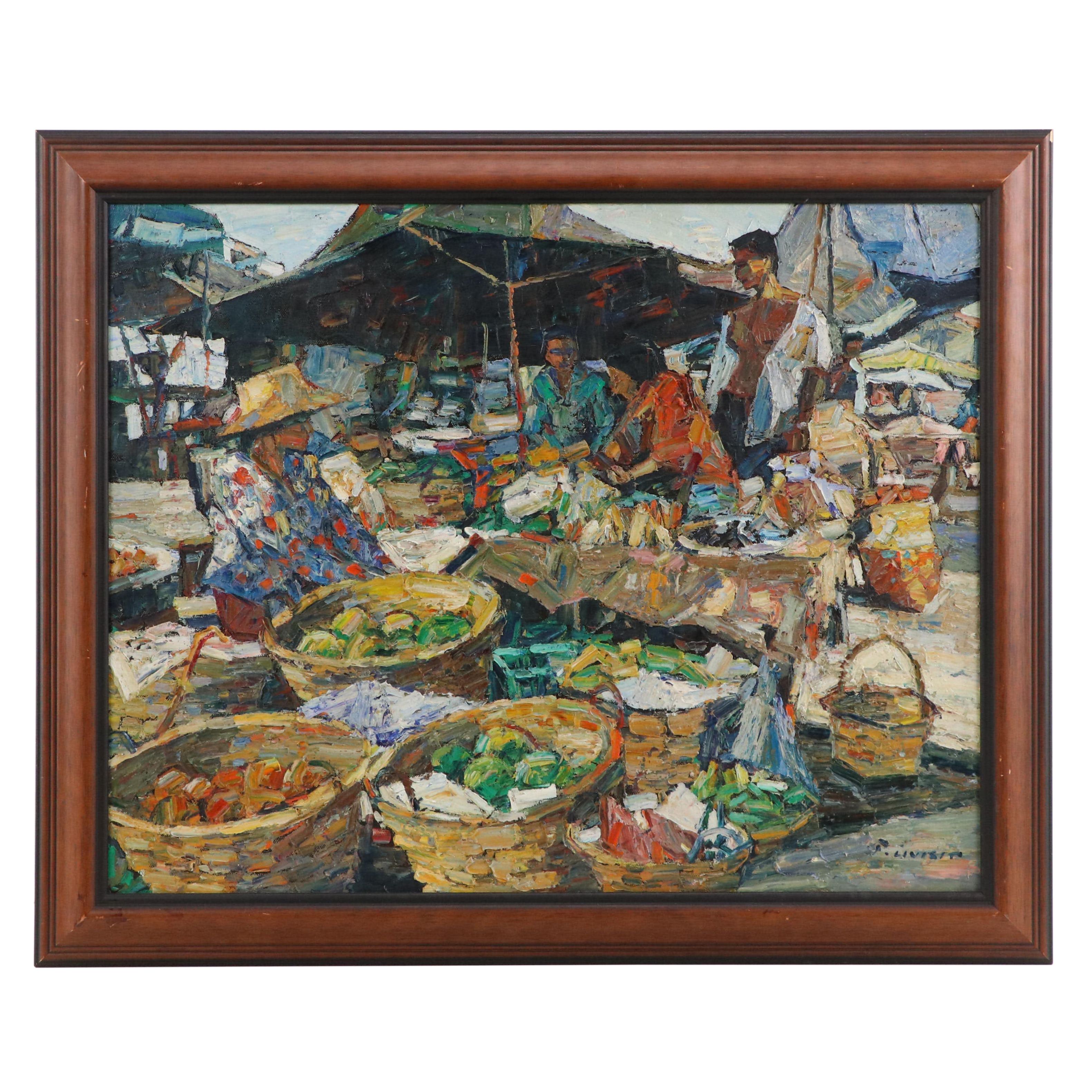 Patamares Livisit Thai Market Scene Oil Painting