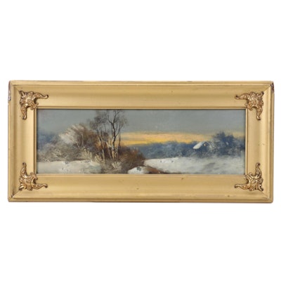 Snowy Landscape Pastel Drawing, Early 20th Century