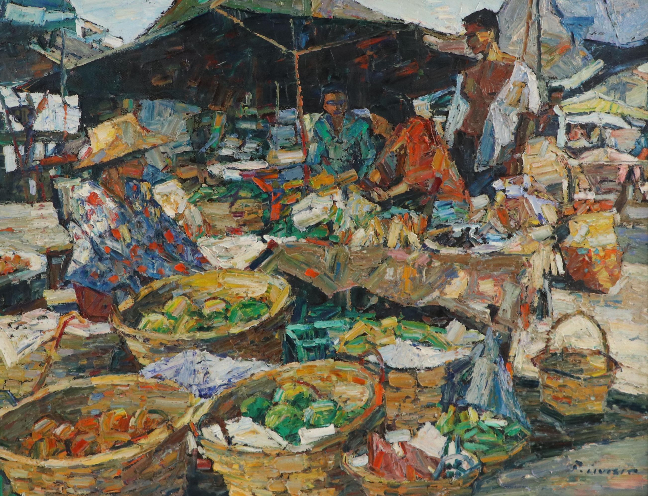 Patamares Livisit Thai Market Scene Oil Painting