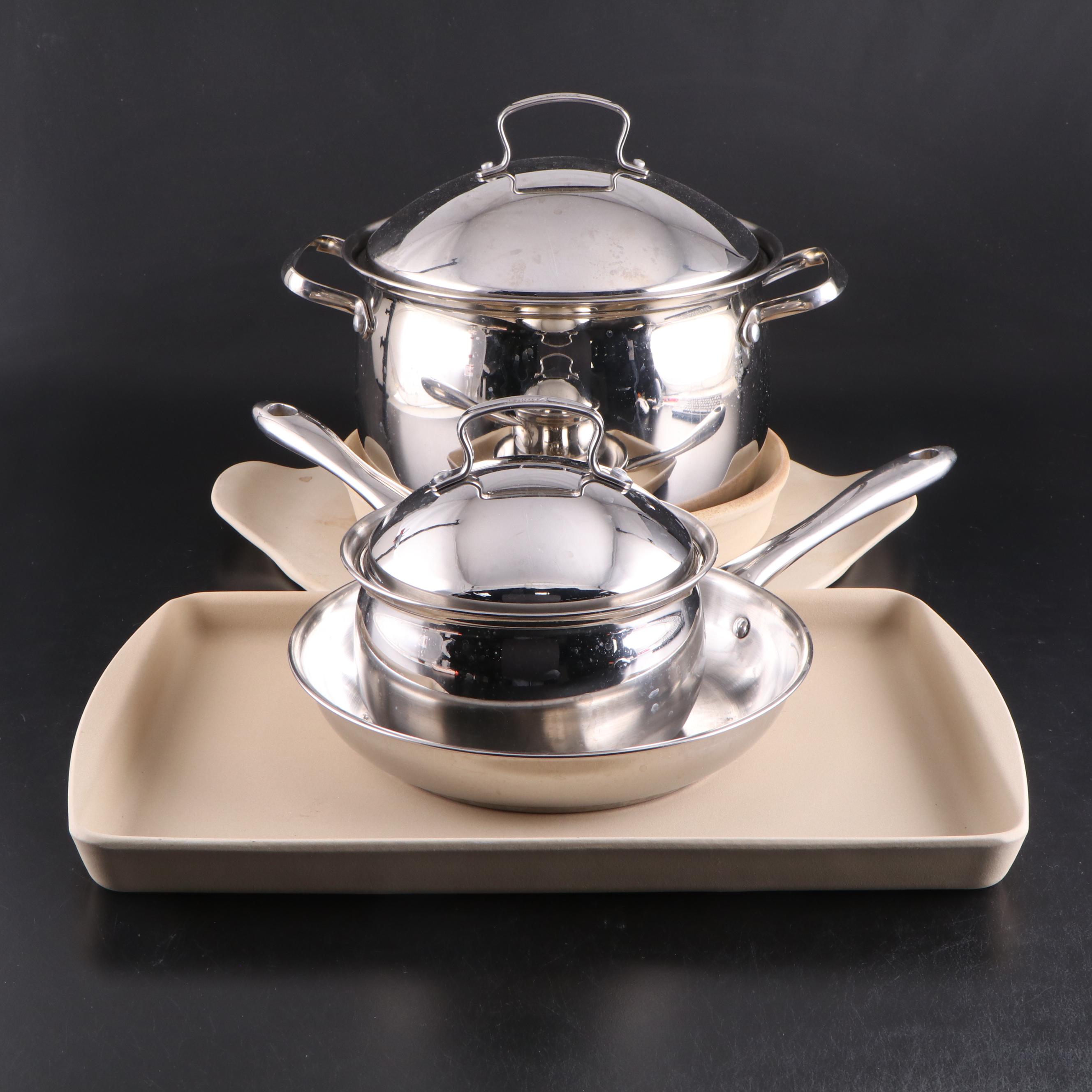 Pampered Chef Stoneware Baking Dishes with Other Stainless Steel  Pots and Pans