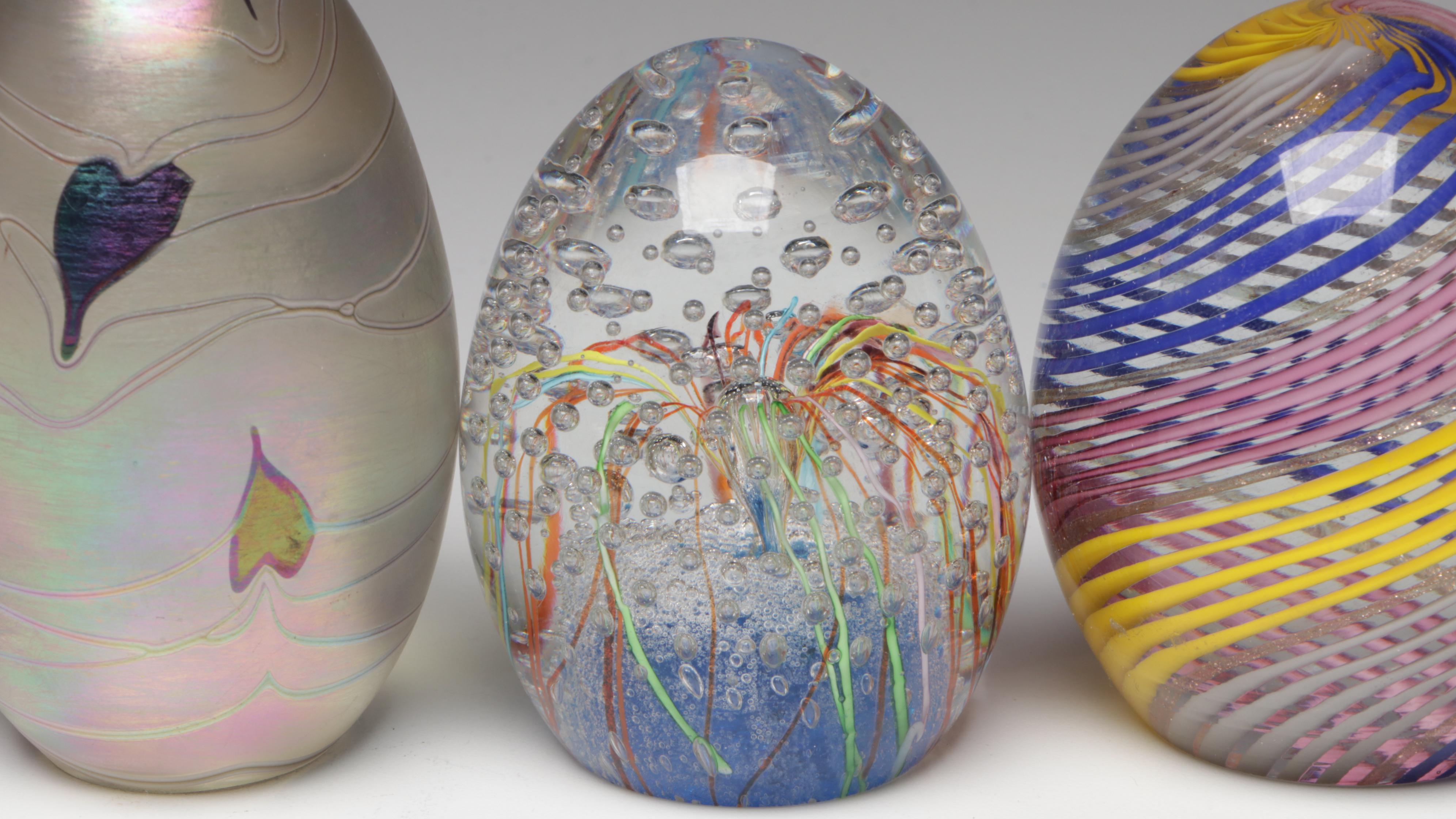 Ferro & Lazzarini Murano Paperweight with Other Art Glass Egg Paperweights
