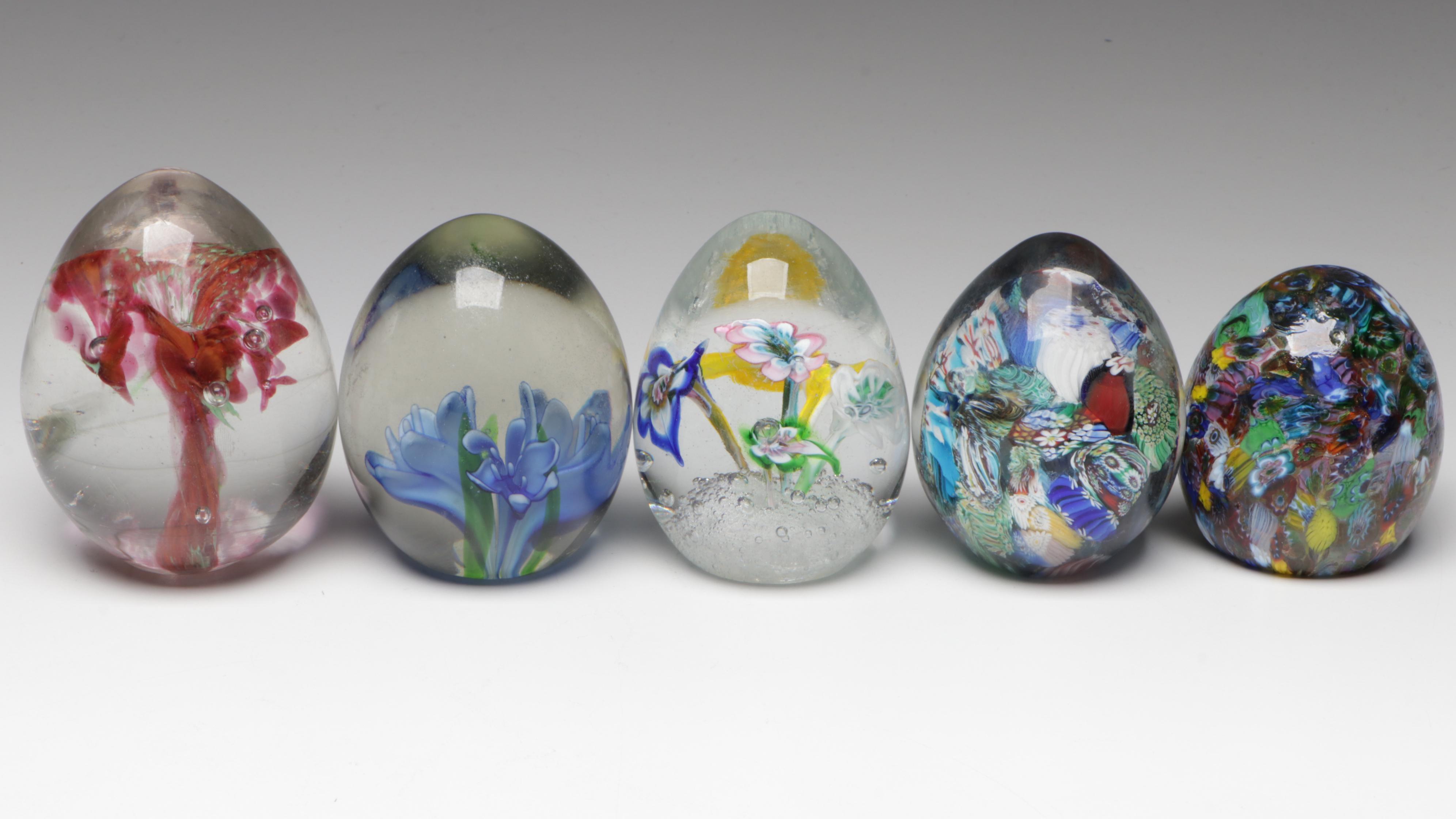 Ferro & Lazzarini Murano Paperweight with Other Art Glass Egg Paperweights