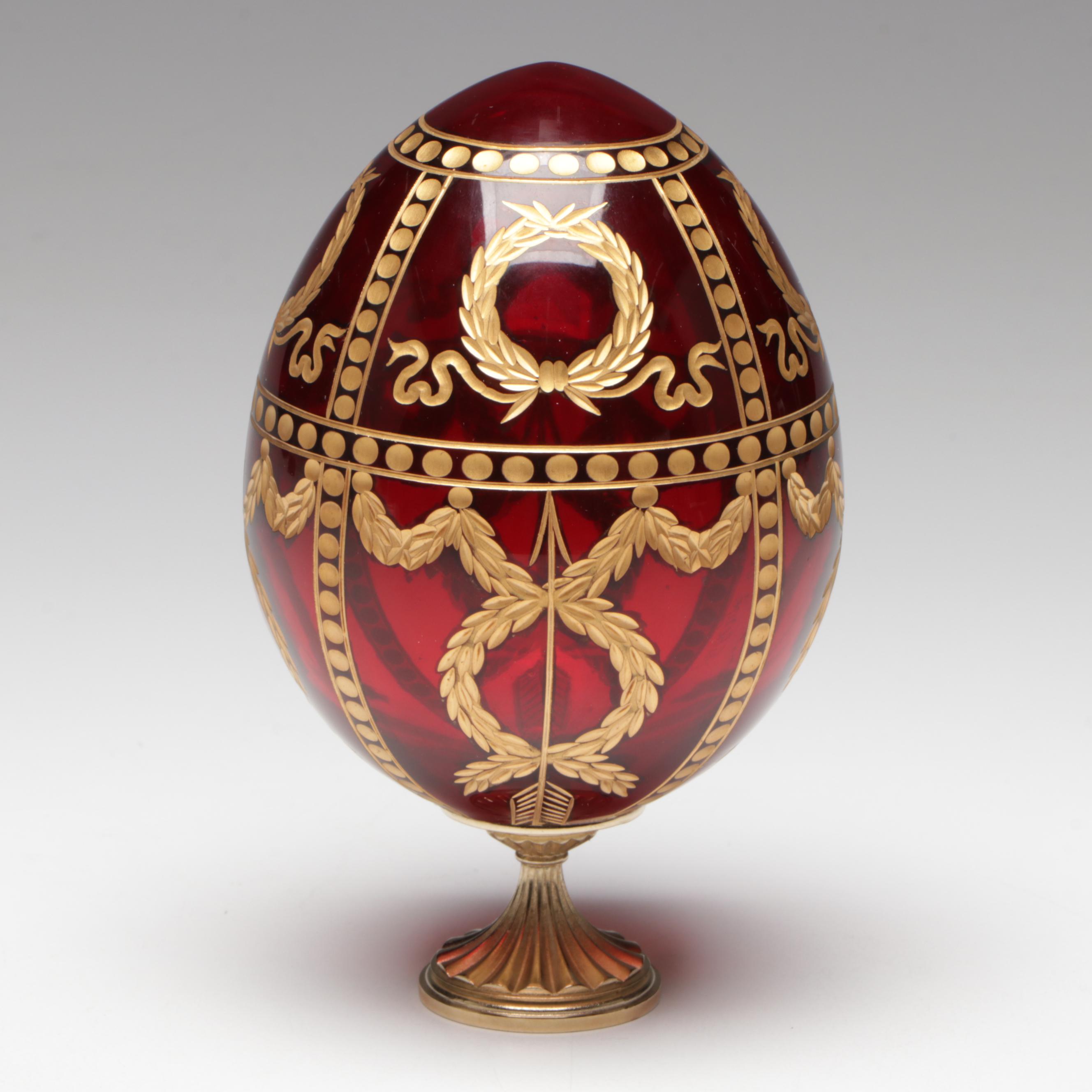Fabergé Style "Imperial Rosebud Egg" on Stand