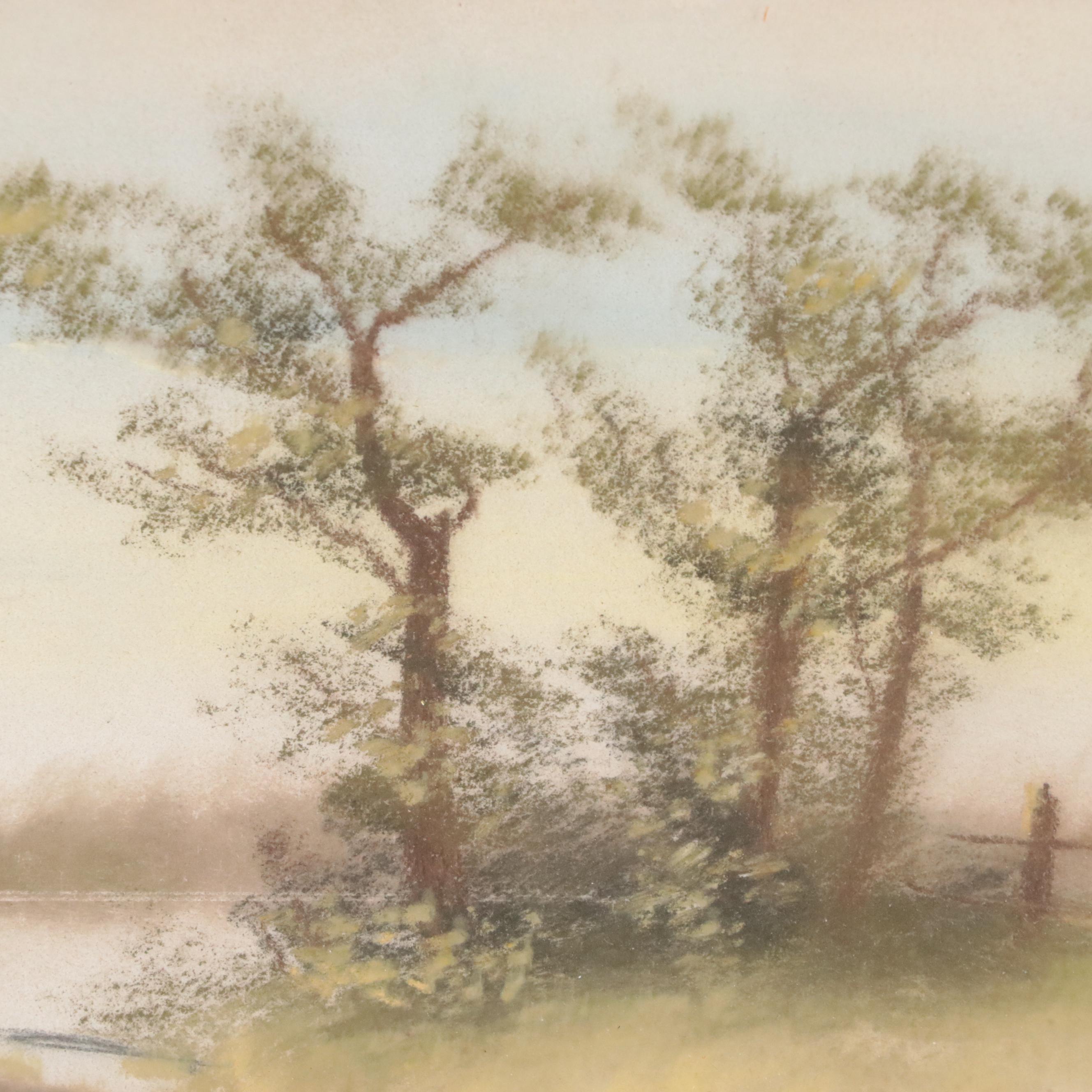 Late Victorian Chalk Pastoral Landscape Drawing