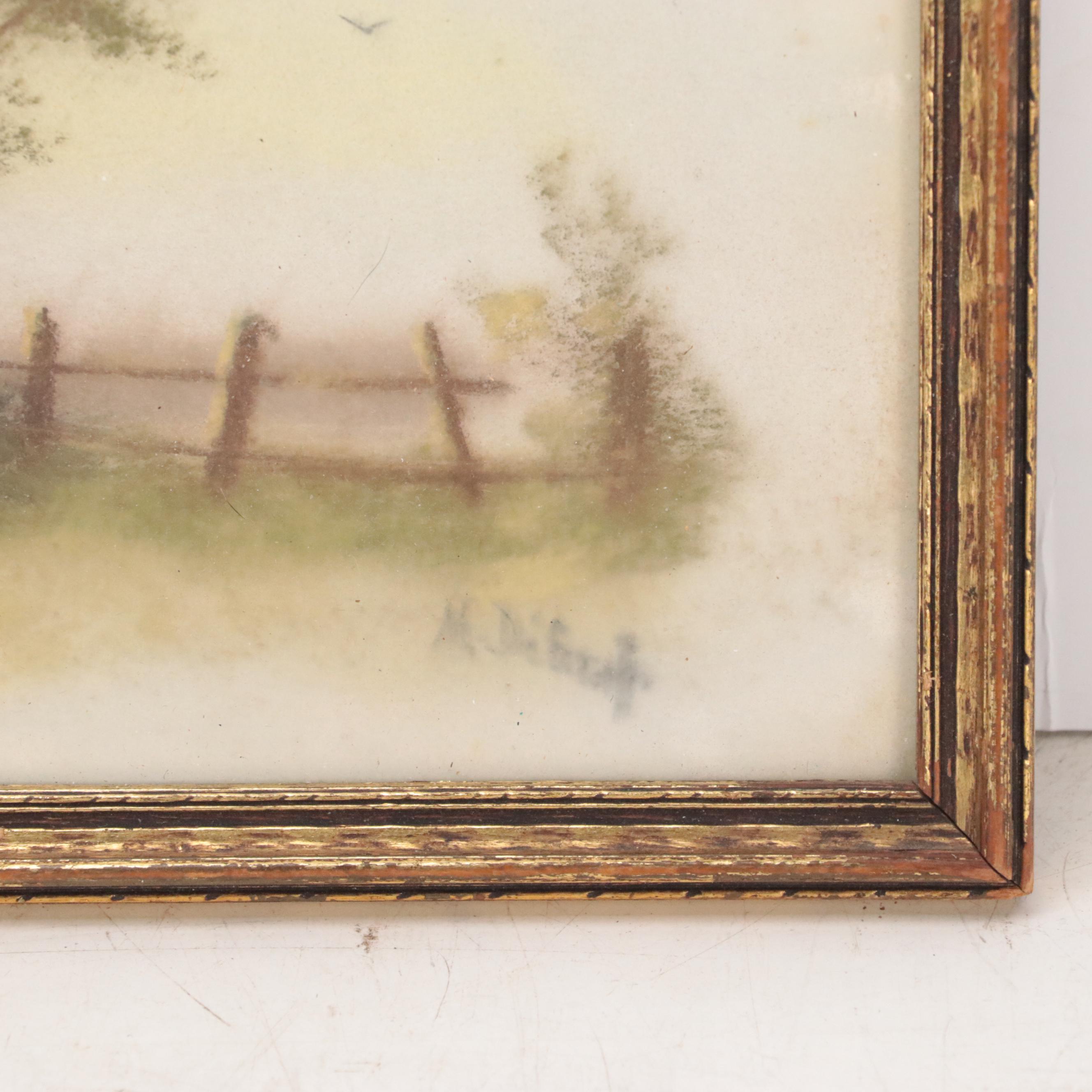 Late Victorian Chalk Pastoral Landscape Drawing