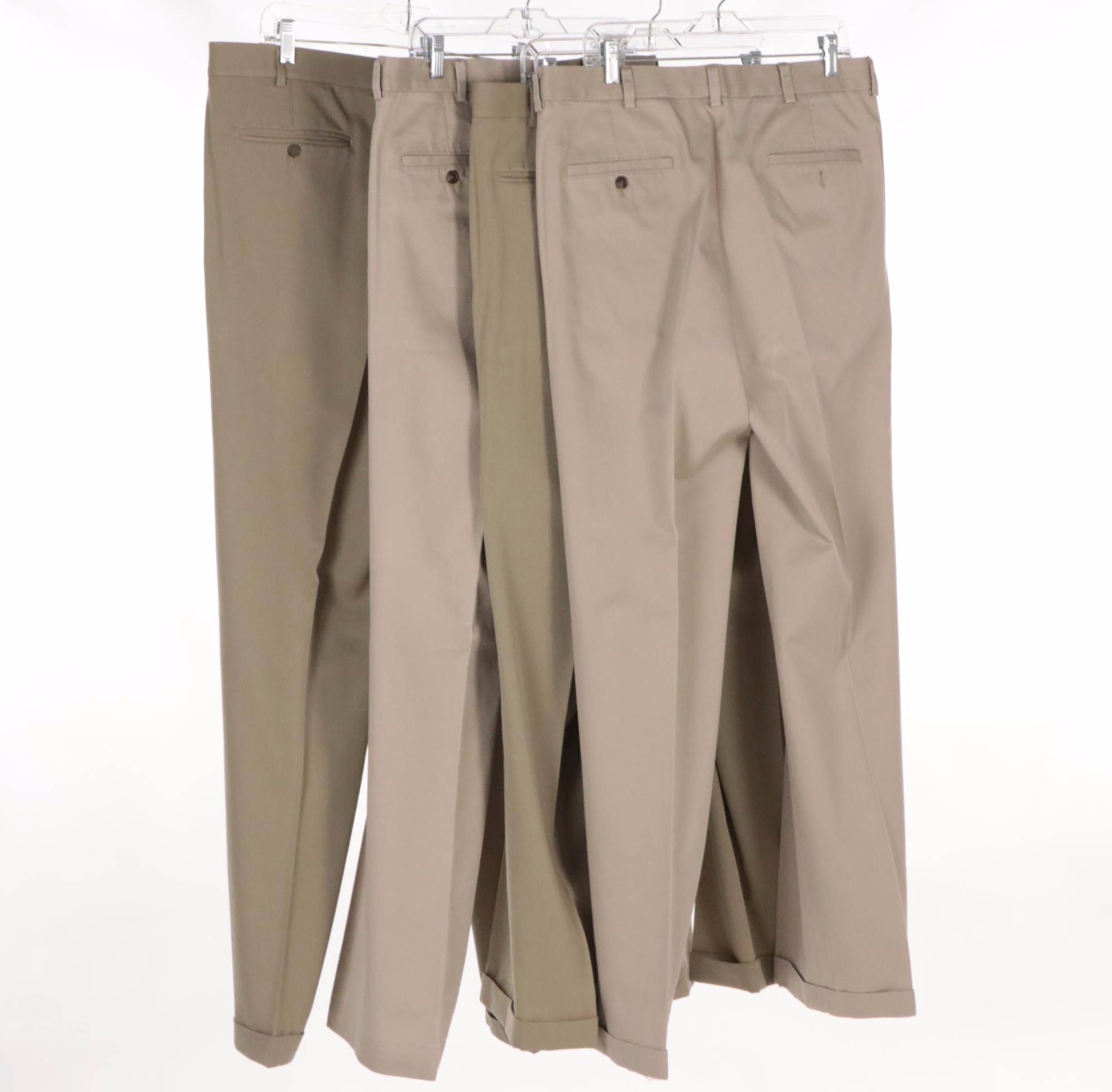 Men's Brooks Brothers Khaki Pleat-Front Wool Blend Trousers