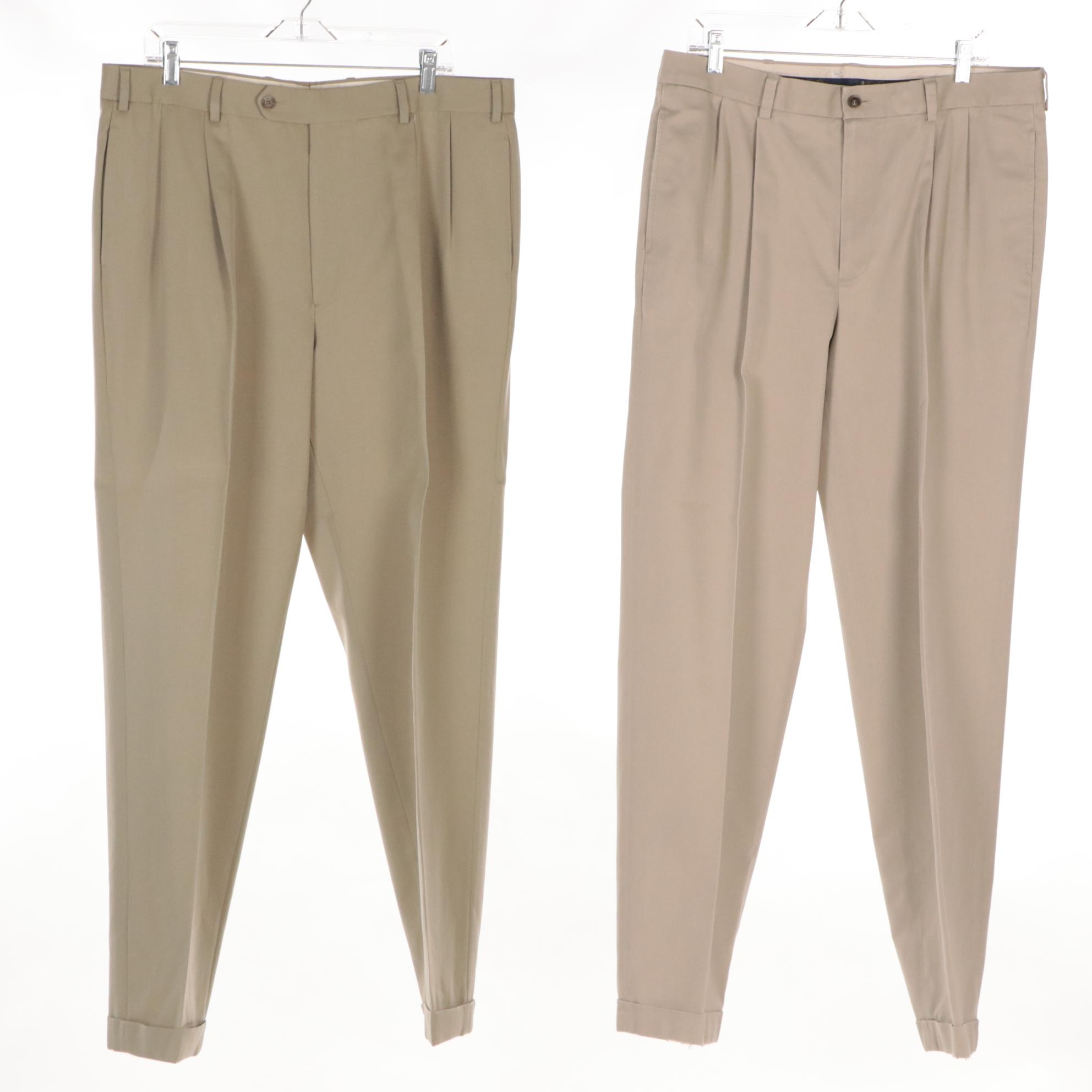 Men's Brooks Brothers Khaki Pleat-Front Wool Blend Trousers