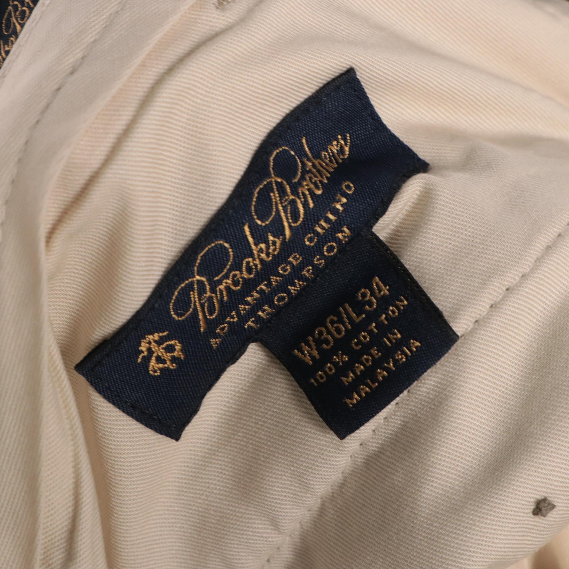 Men's Brooks Brothers Khaki Pleat-Front Wool Blend Trousers