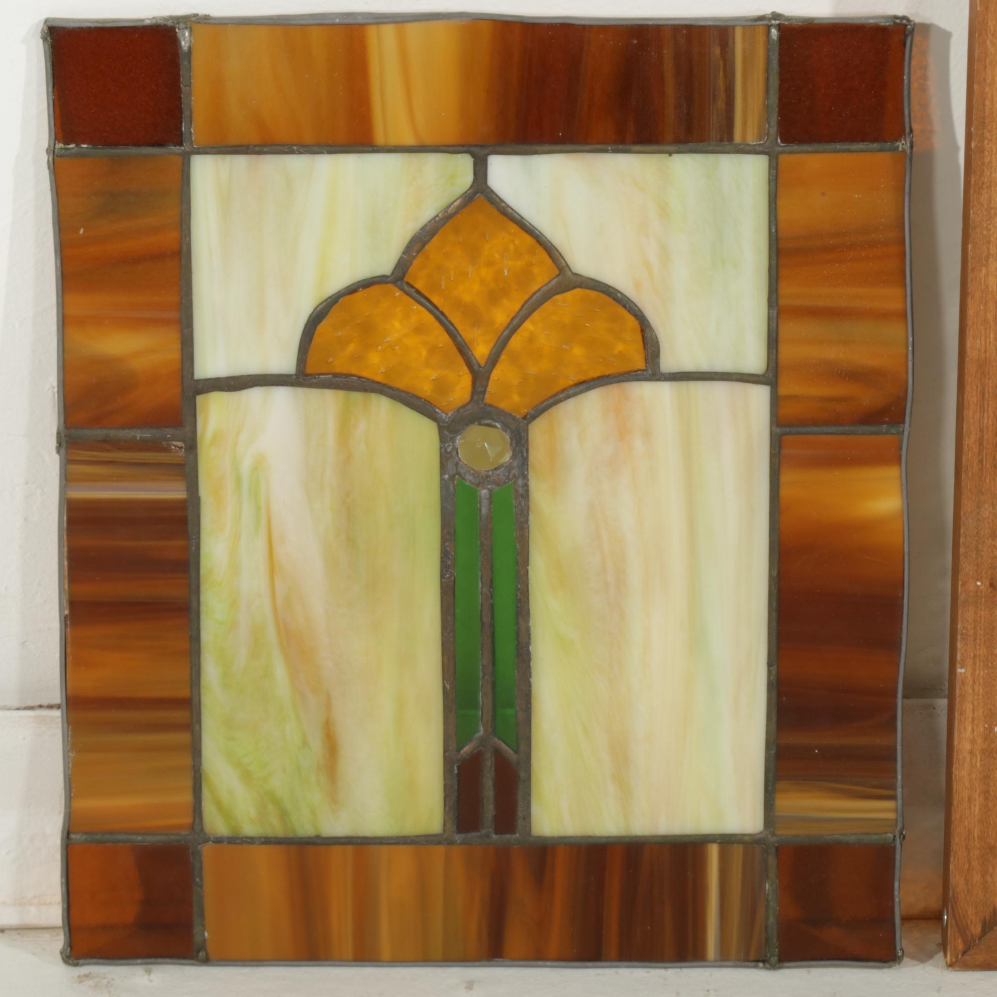 Stained Glass Framed Window Panel and Slag Glass Panel