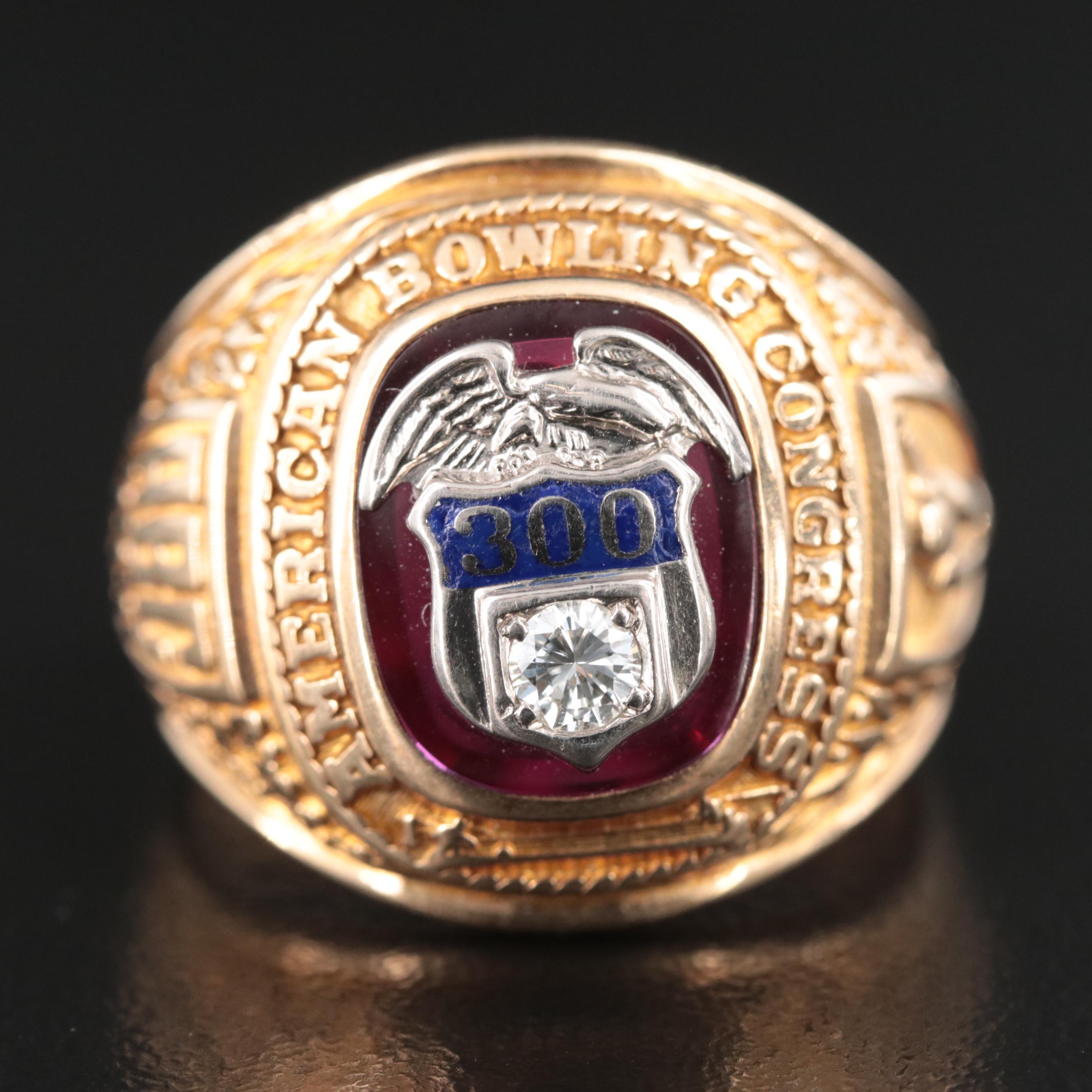 10K Diamond and Ruby American Bowling Congress 300 Game Ring