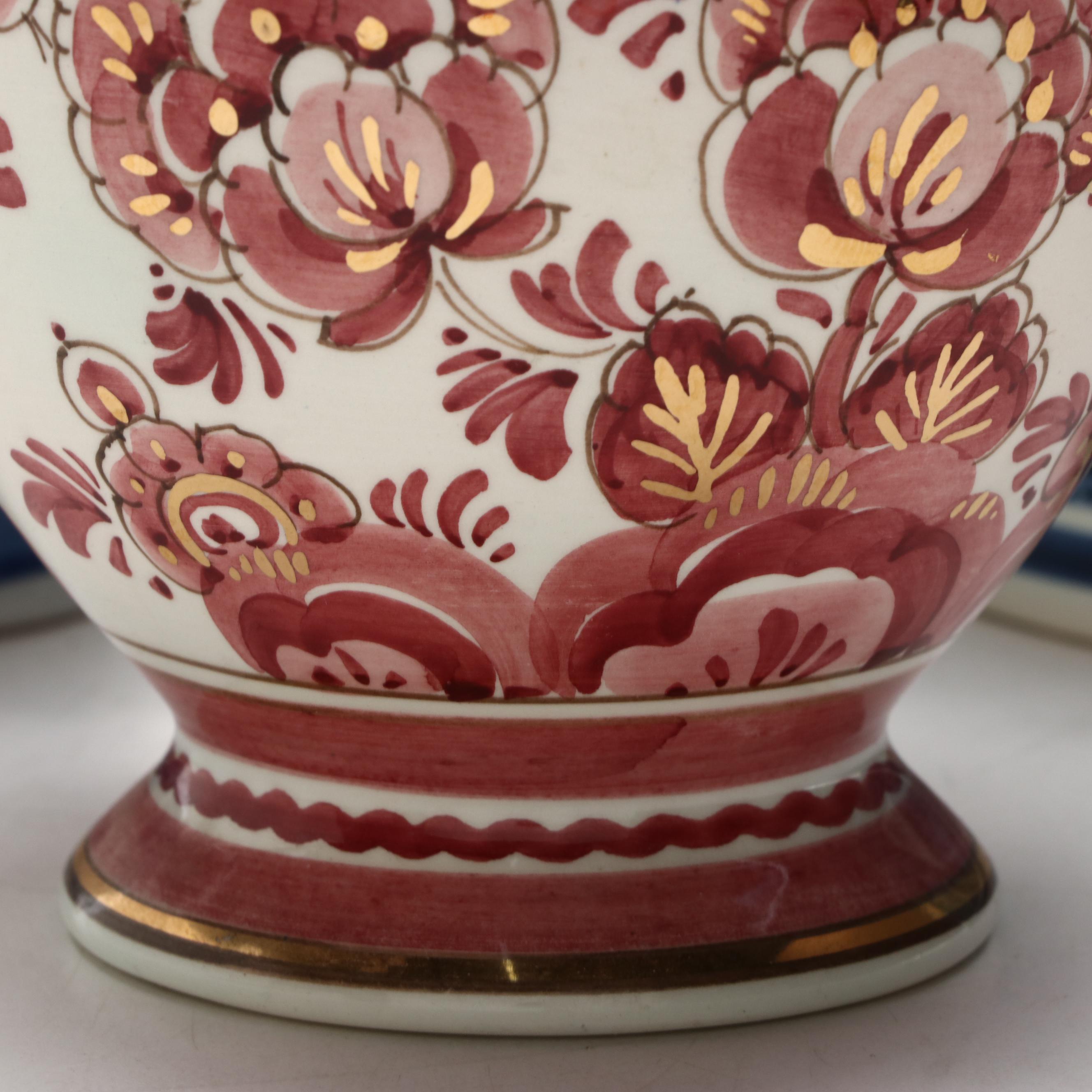 Delfts Pottery Hand-Painted Floral Motif Ceramic Ginger Jars