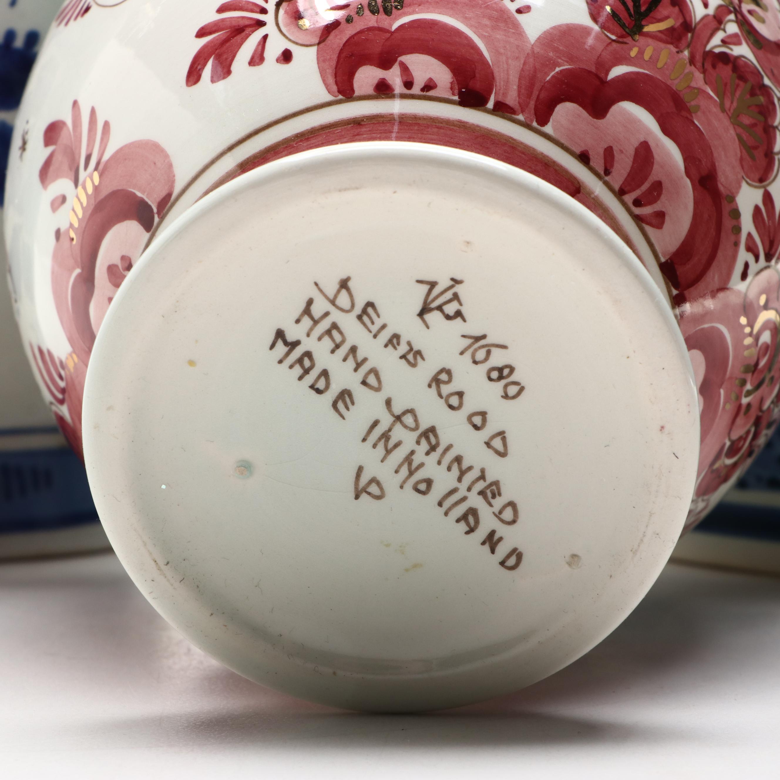 Delfts Pottery Hand-Painted Floral Motif Ceramic Ginger Jars