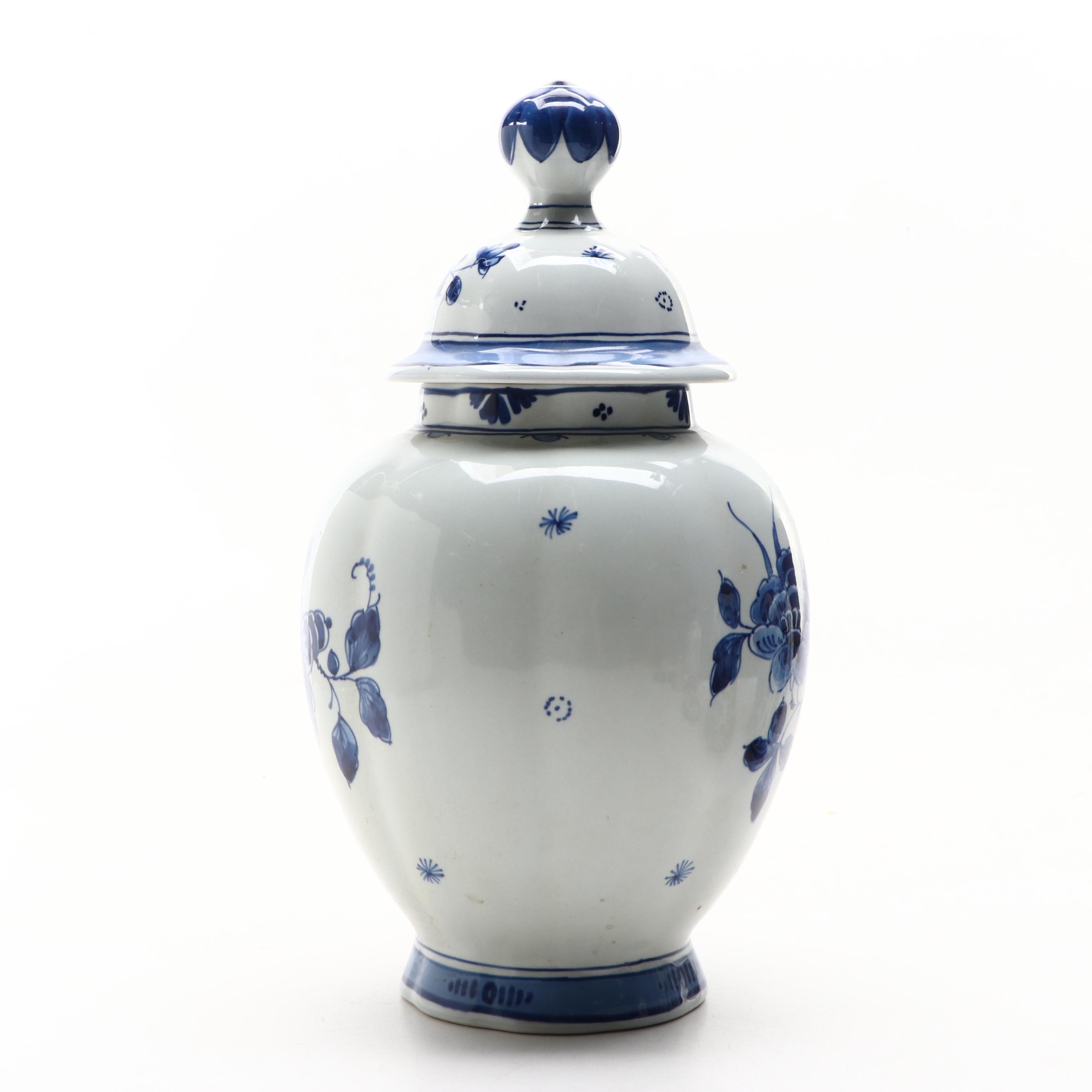 Delfts Pottery Hand-Painted Floral Motif Ceramic Ginger Jars