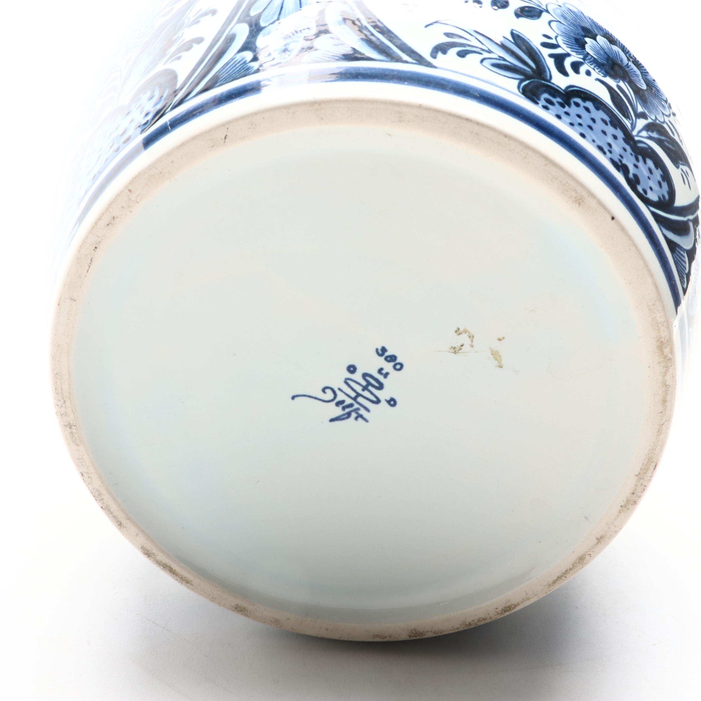 Delfts Pottery Hand-Painted Floral Motif Ceramic Ginger Jars