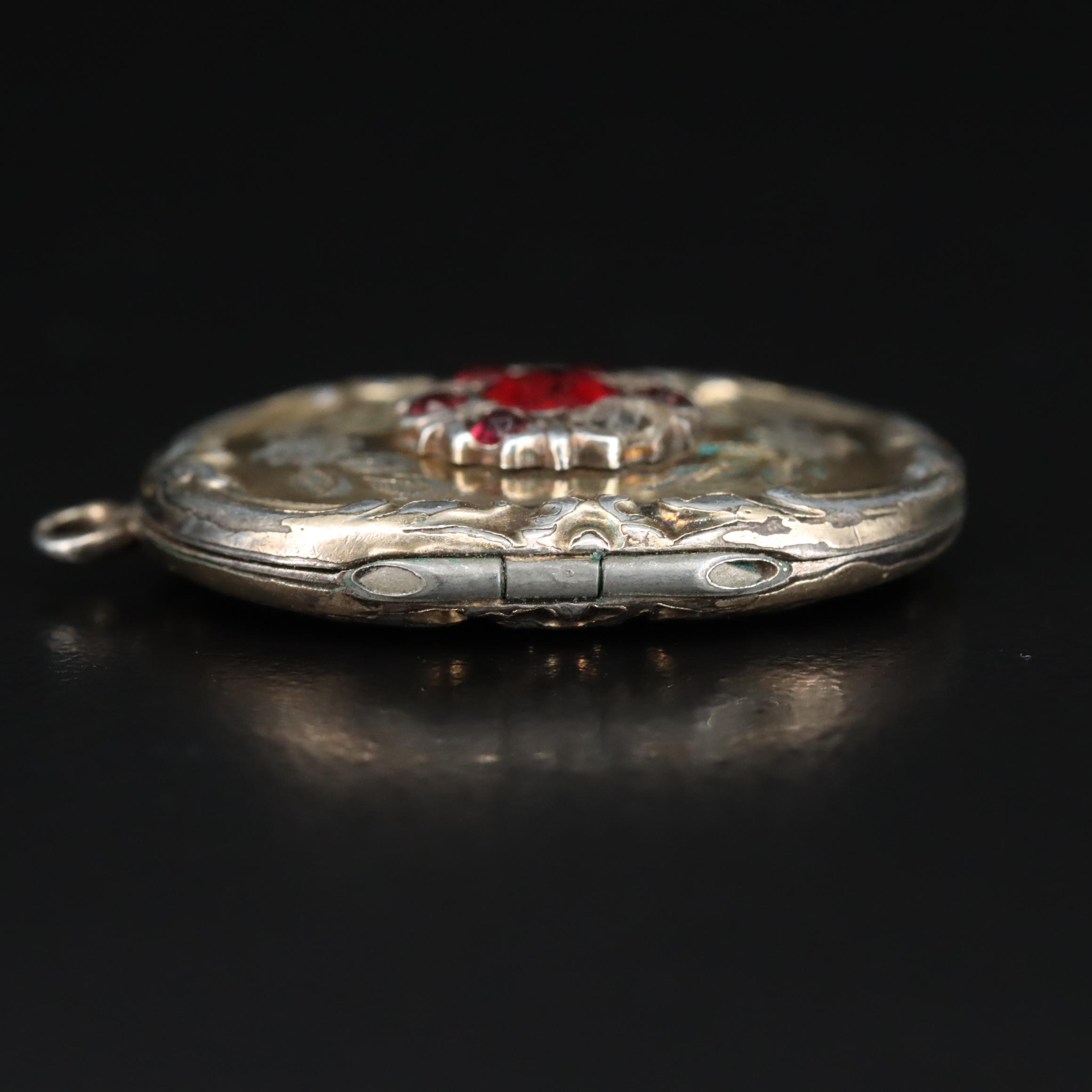 Vintage Garnet Glass Doublet and Glass Floral Locket Pendant