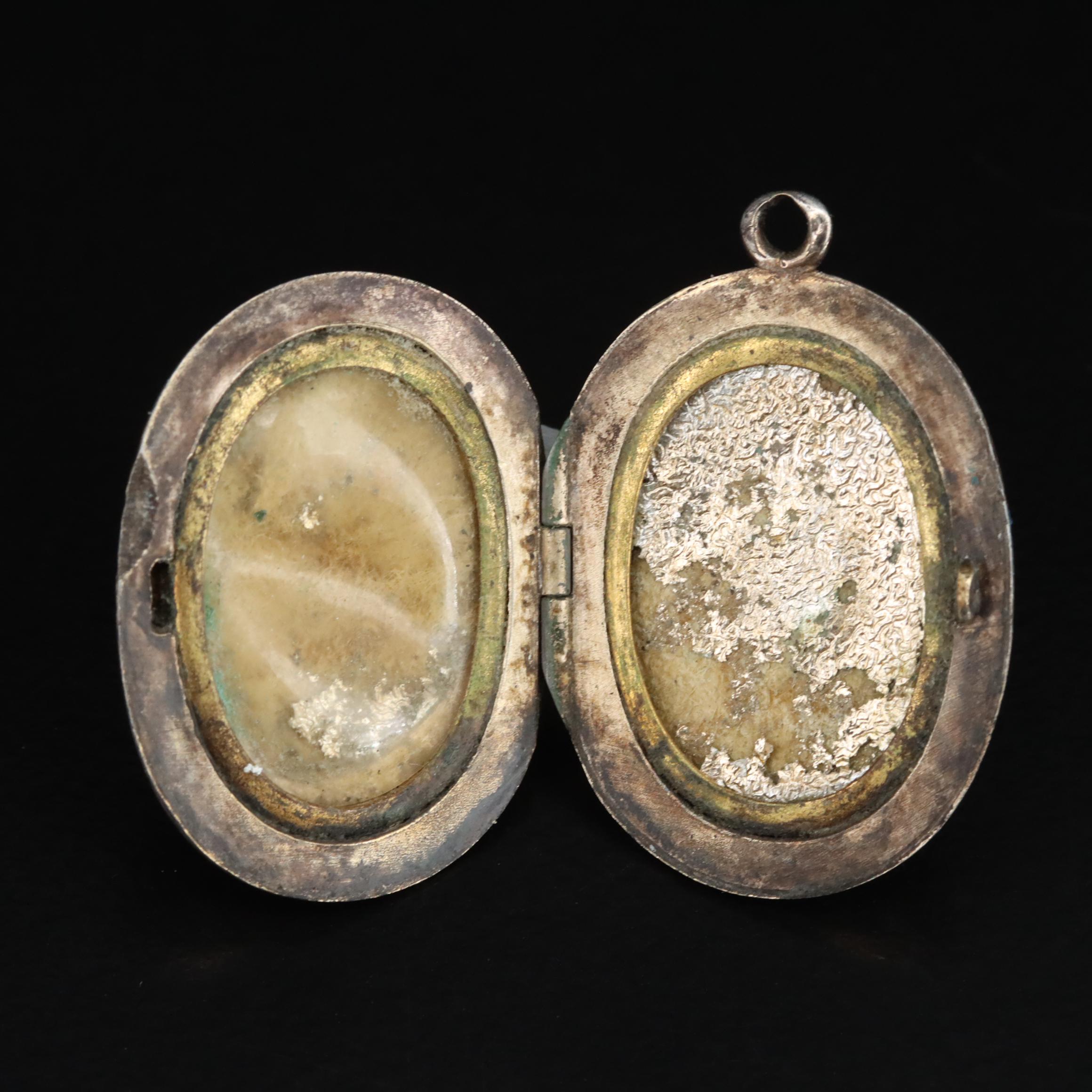 Vintage Garnet Glass Doublet and Glass Floral Locket Pendant