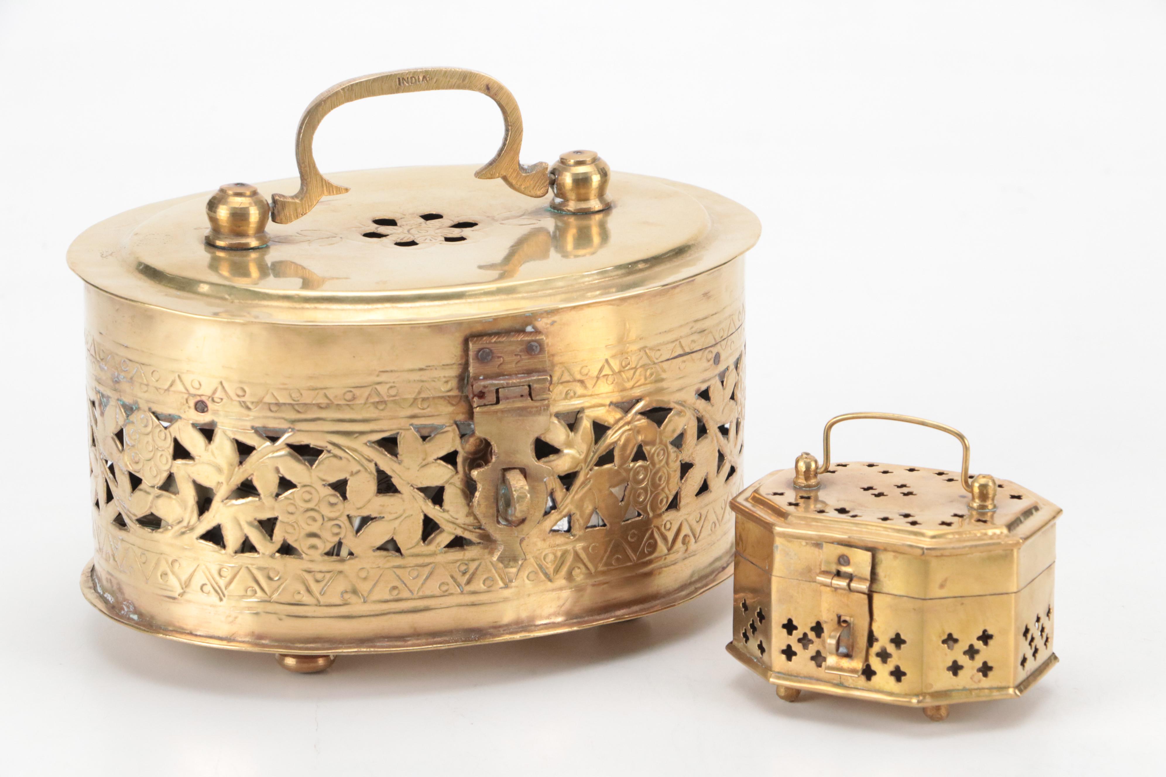 Indian Reticulated Brass Hinged Boxes with Matchbook Collection