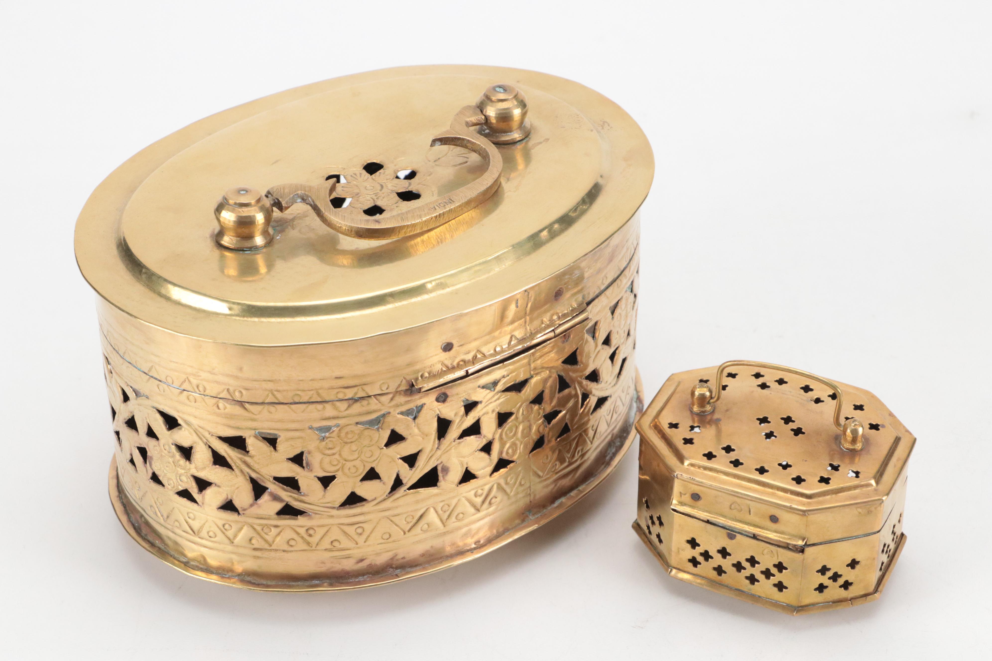 Indian Reticulated Brass Hinged Boxes with Matchbook Collection
