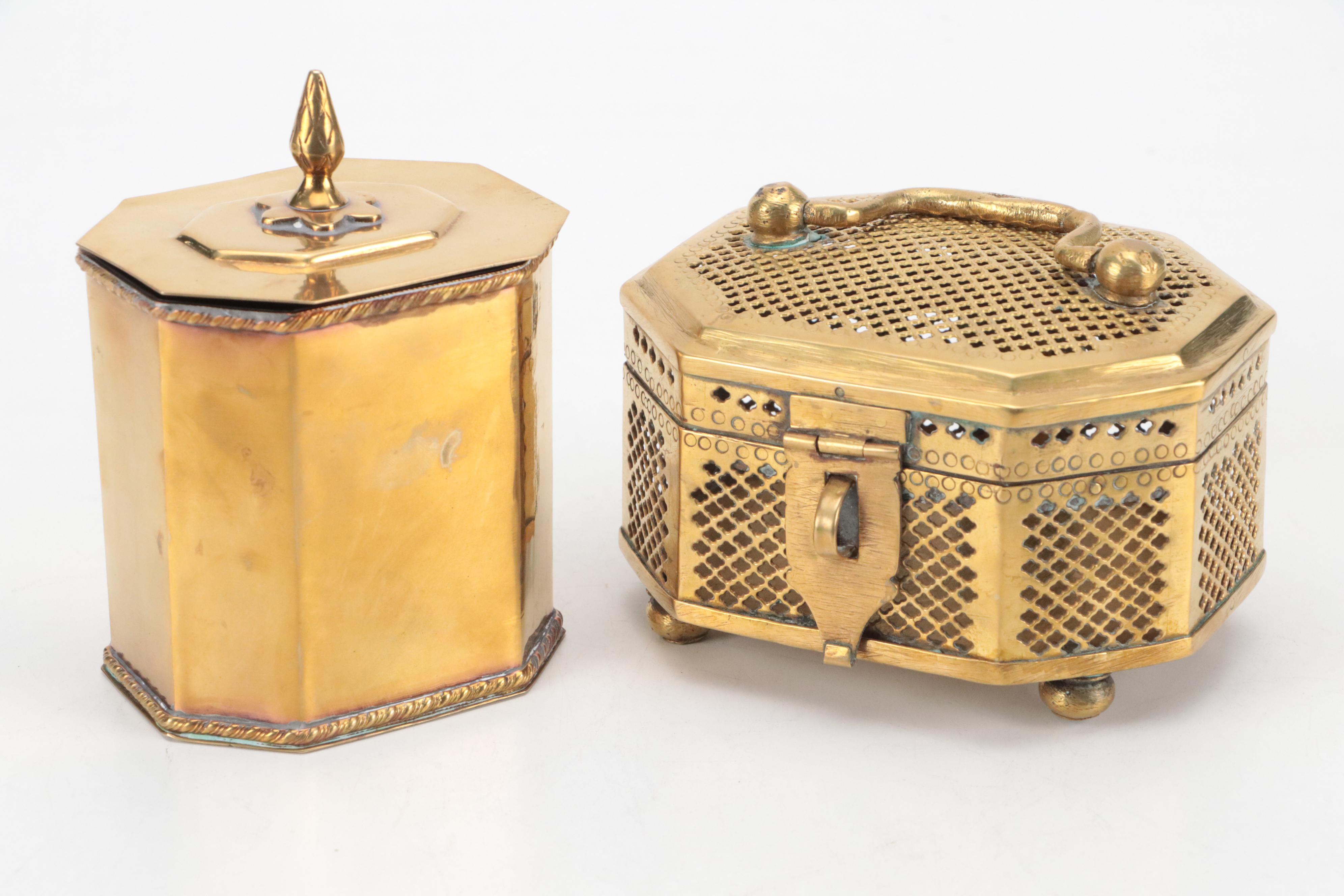 Indian Reticulated Brass Hinged Boxes with Matchbook Collection