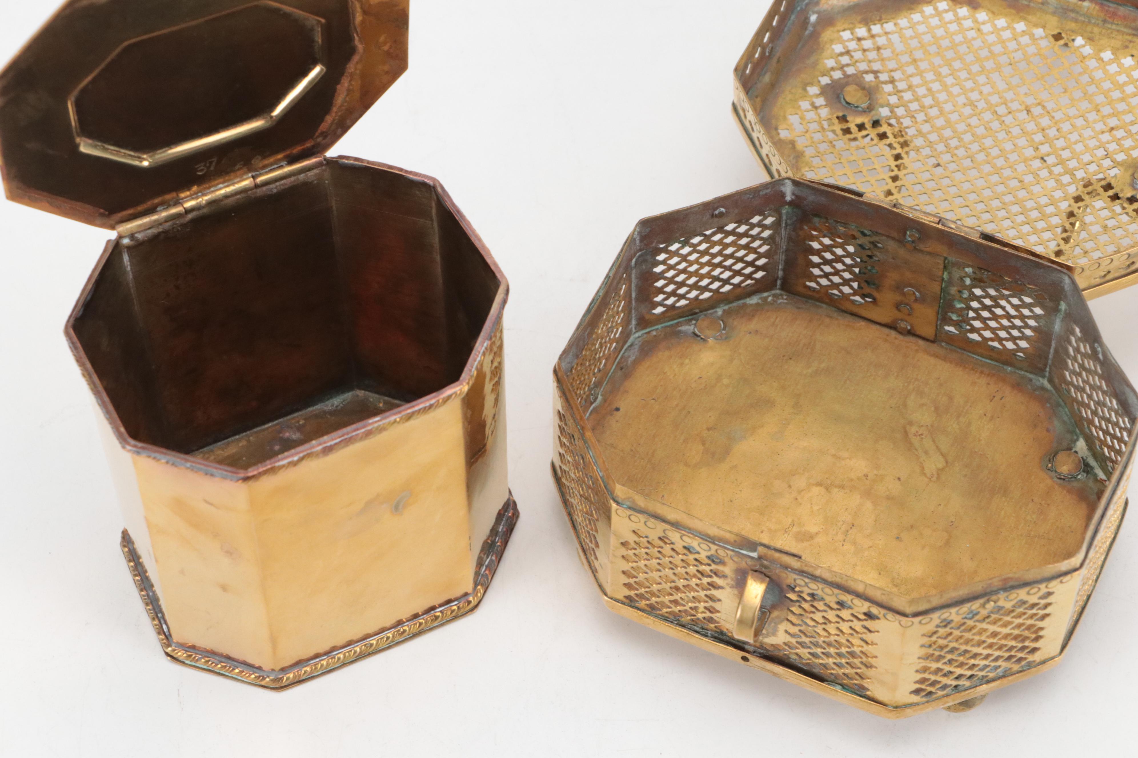 Indian Reticulated Brass Hinged Boxes with Matchbook Collection