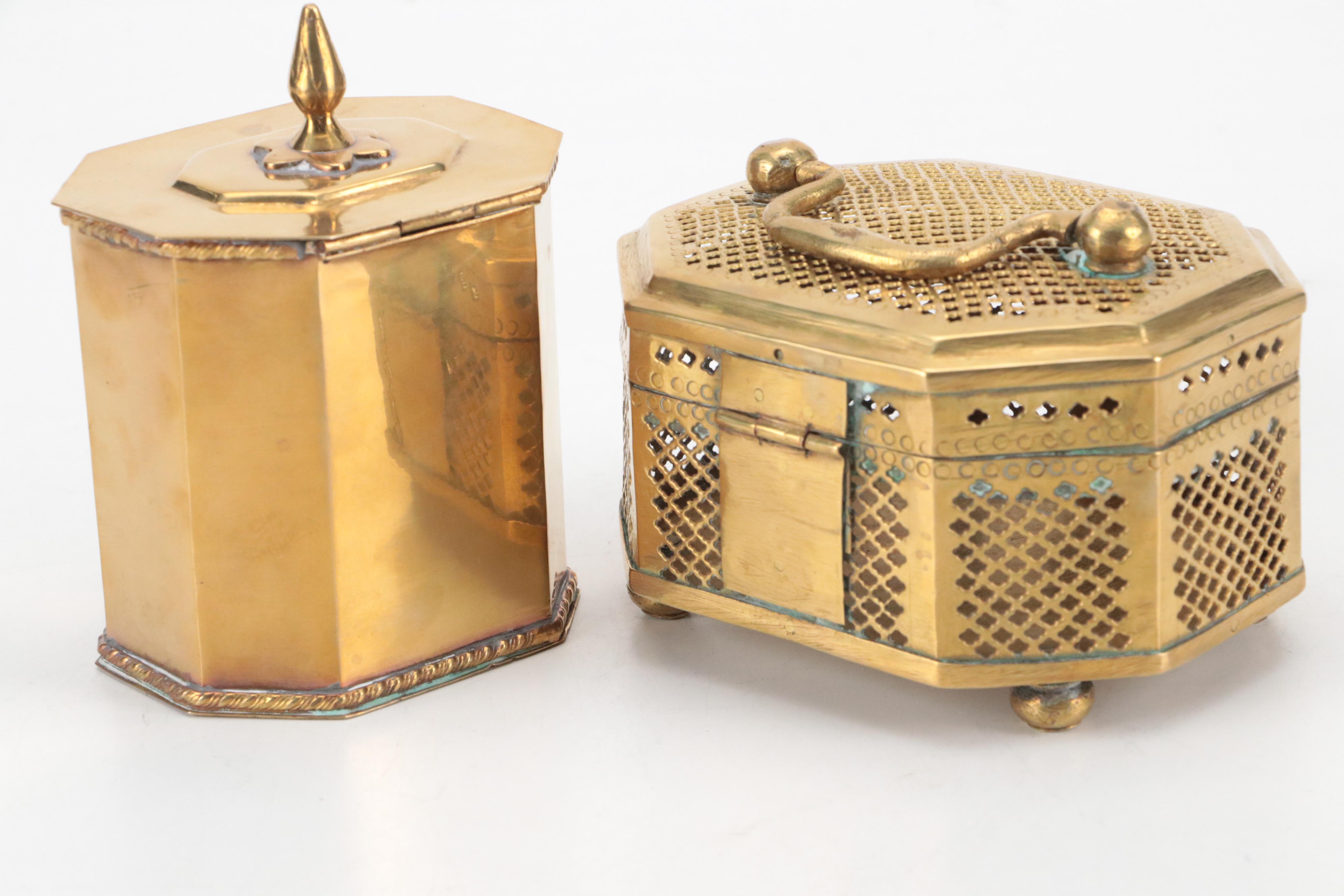Indian Reticulated Brass Hinged Boxes with Matchbook Collection