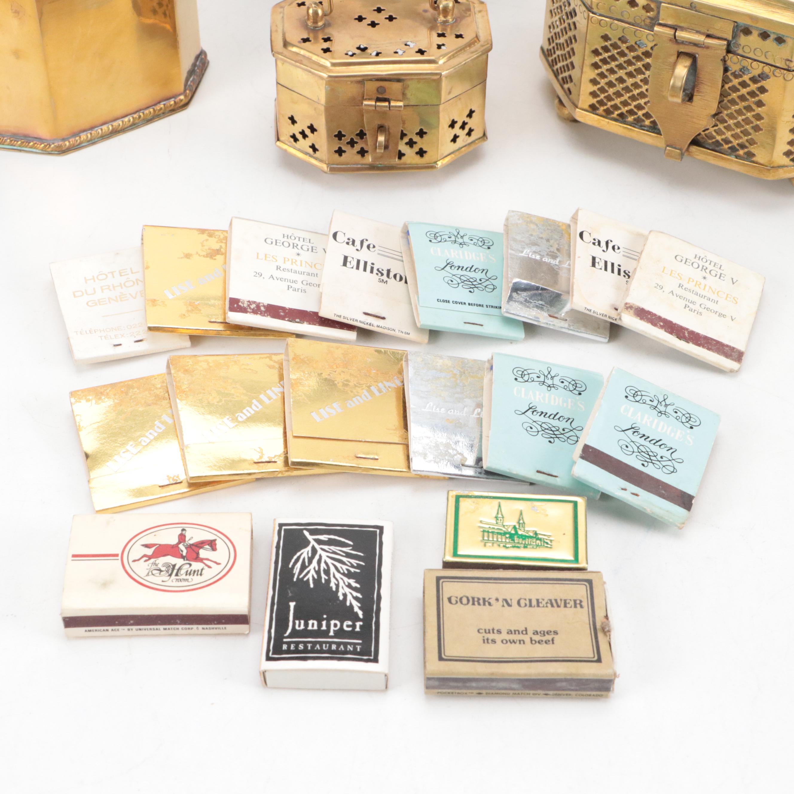 Indian Reticulated Brass Hinged Boxes with Matchbook Collection