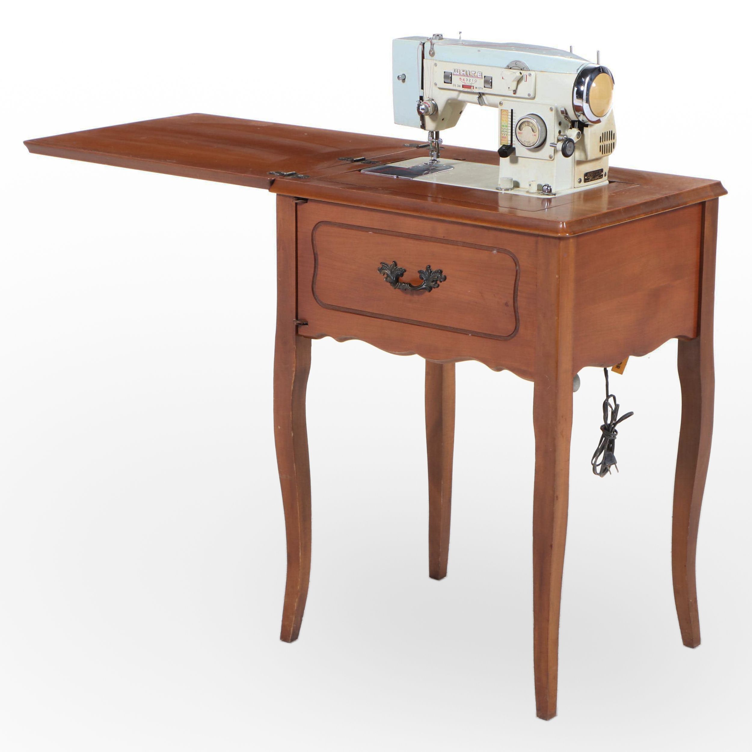 White Model 578 Sewing Machine with Wood Cabinet, Mid-20th Century